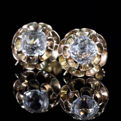 Victorian Cushion Cut Paste Gold Screw Earrings, circa 1860