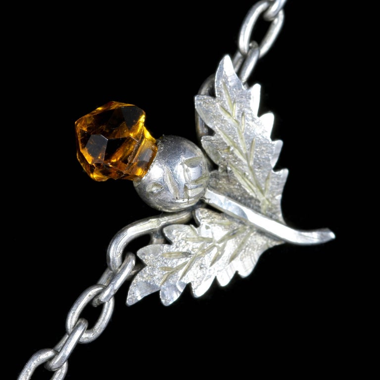 Antique Edwardian Citrine Amethyst Scottish Thistle Necklace