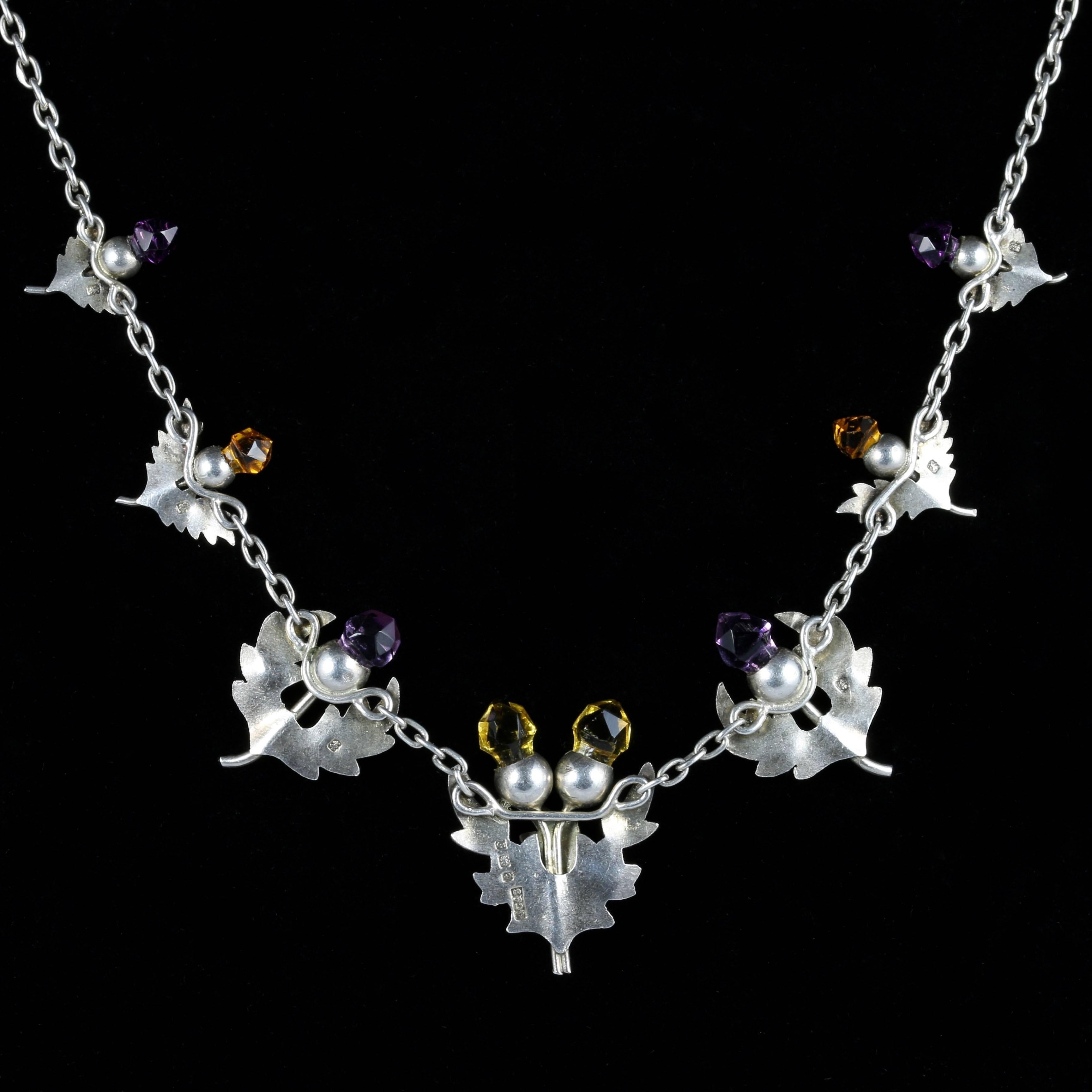 Antique Edwardian Citrine Amethyst Scottish Thistle Necklace, Birmingham, 1906 2