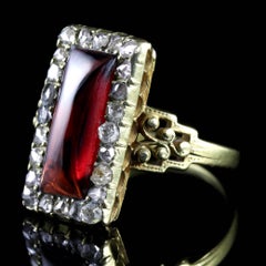 Antique Georgian Garnet Rose Cut Diamond Ring 18 Carat Gold