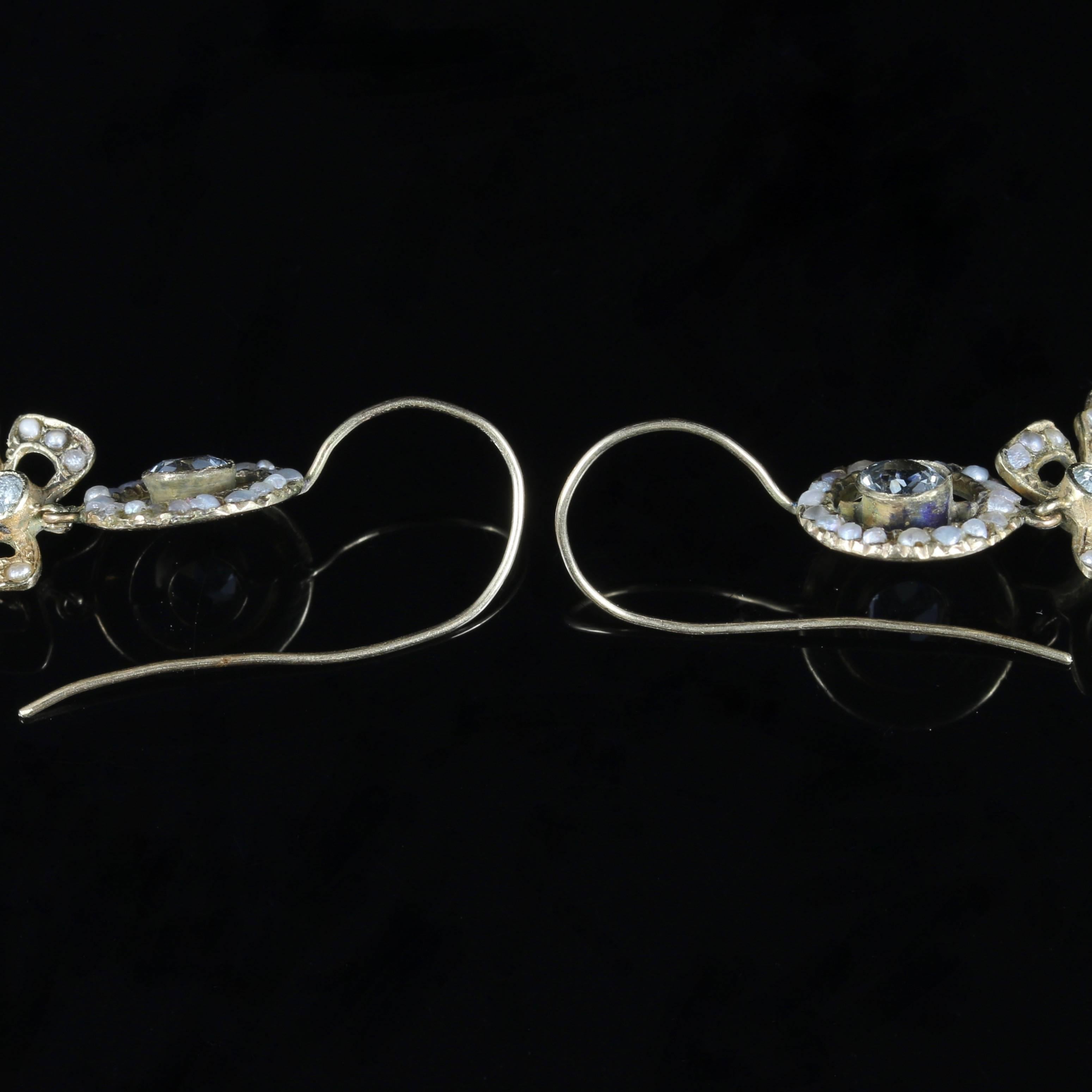 Women's Antique Edwardian Aquamarine Pearl Earrings 18 Carat Gold