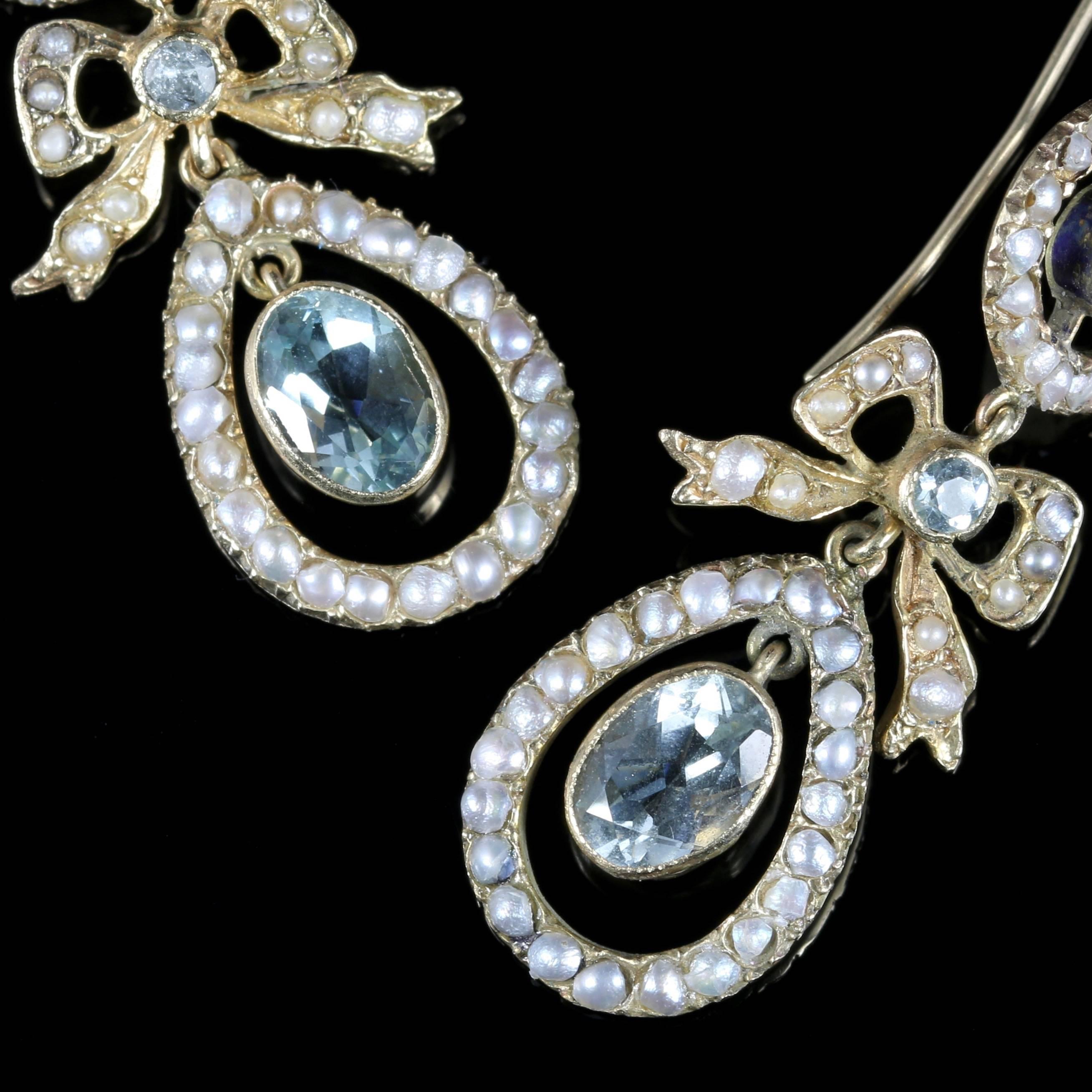 Antique Edwardian Aquamarine Pearl Earrings 18 Carat Gold In Excellent Condition In Lancaster, Lancashire