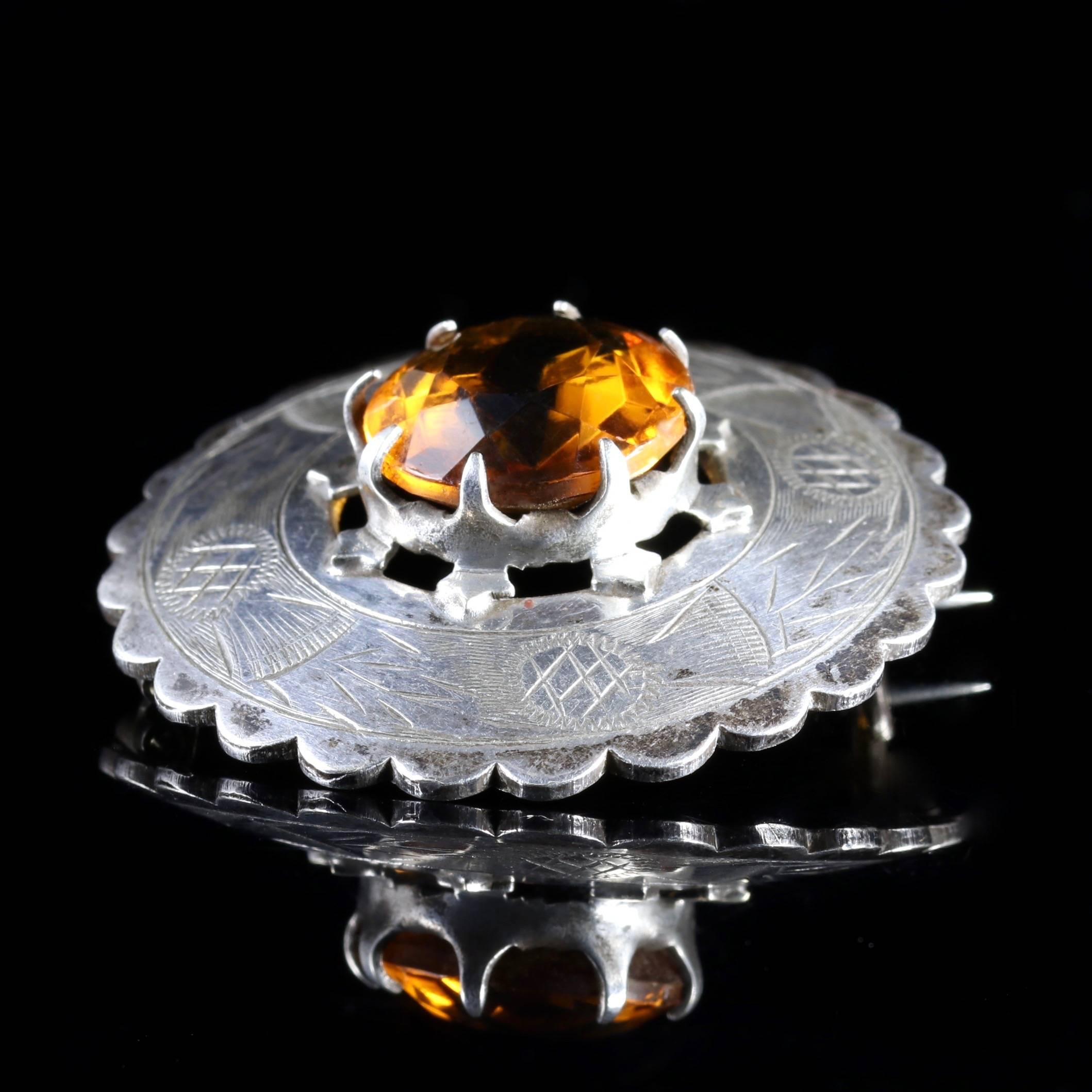 Antique Victorian Scottish Silver Thistle Round Brooch, circa 1860 In Excellent Condition In Lancaster, Lancashire