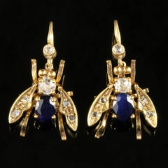 Victorian Diamond Sapphire Insect Earrings 18 Carat Gold, circa 1900