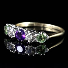 Antique Victorian Suffragette Amethyst Peridot Diamond Ring 18ct Gold Circa 1900