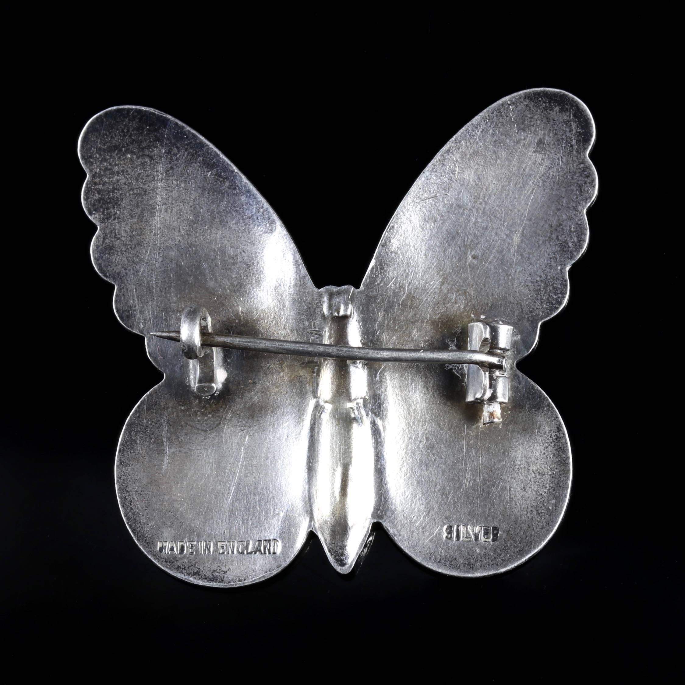 This fabulous Sterling Silver butterfly brooch is made in England, Circa 1900.

Butterfly or insect jewellery is highly collectable and was a symbol of good luck to the wearer during the Victorian era.

The beautiful butterfly is decorated with rich
