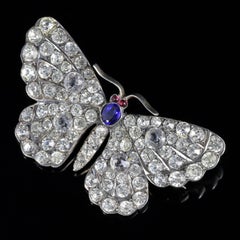 Antique Victorian Paste Tanzanite Garnet Butterfly Brooch, circa 1900