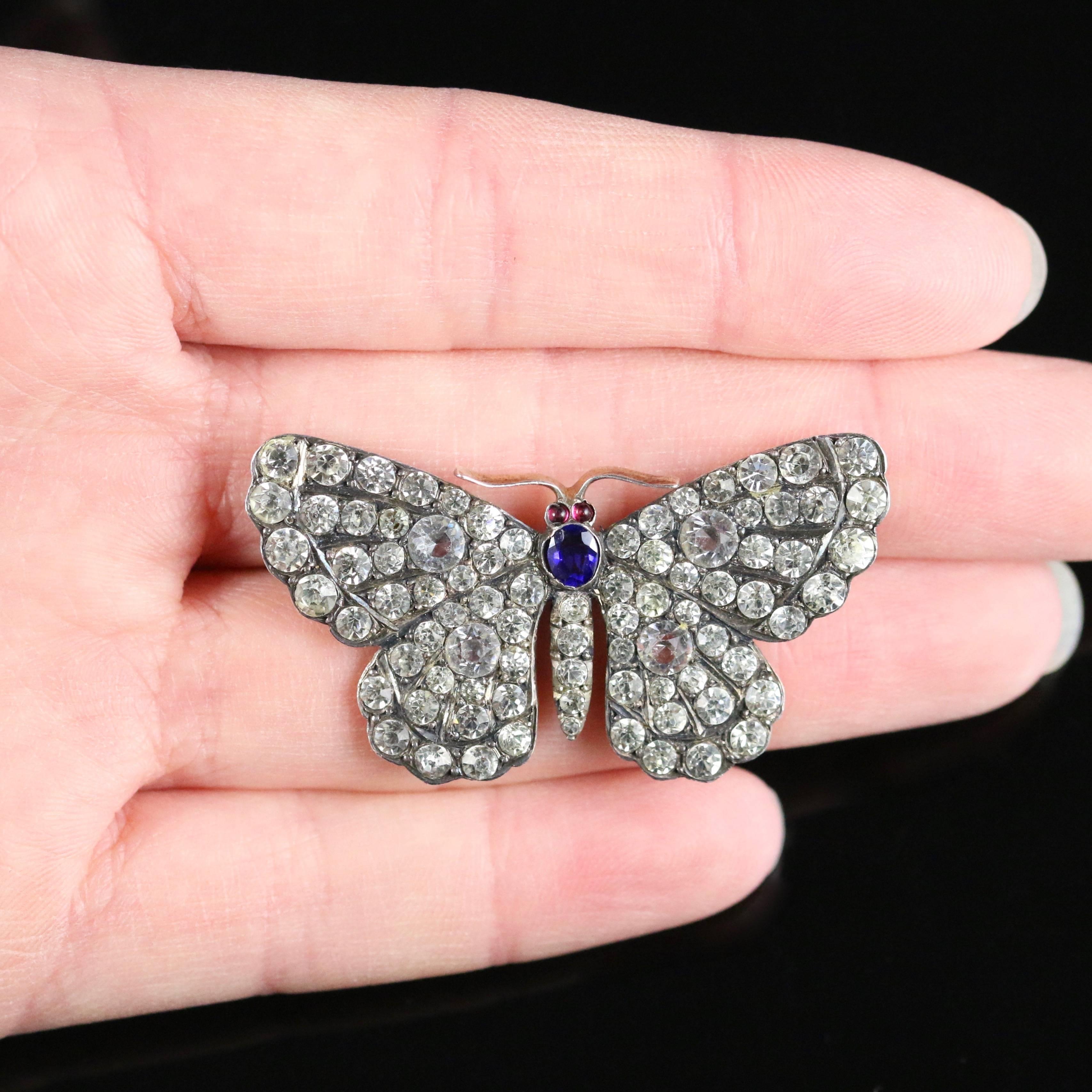 Antique Victorian Paste Tanzanite Garnet Butterfly Brooch, circa 1900 For Sale 1