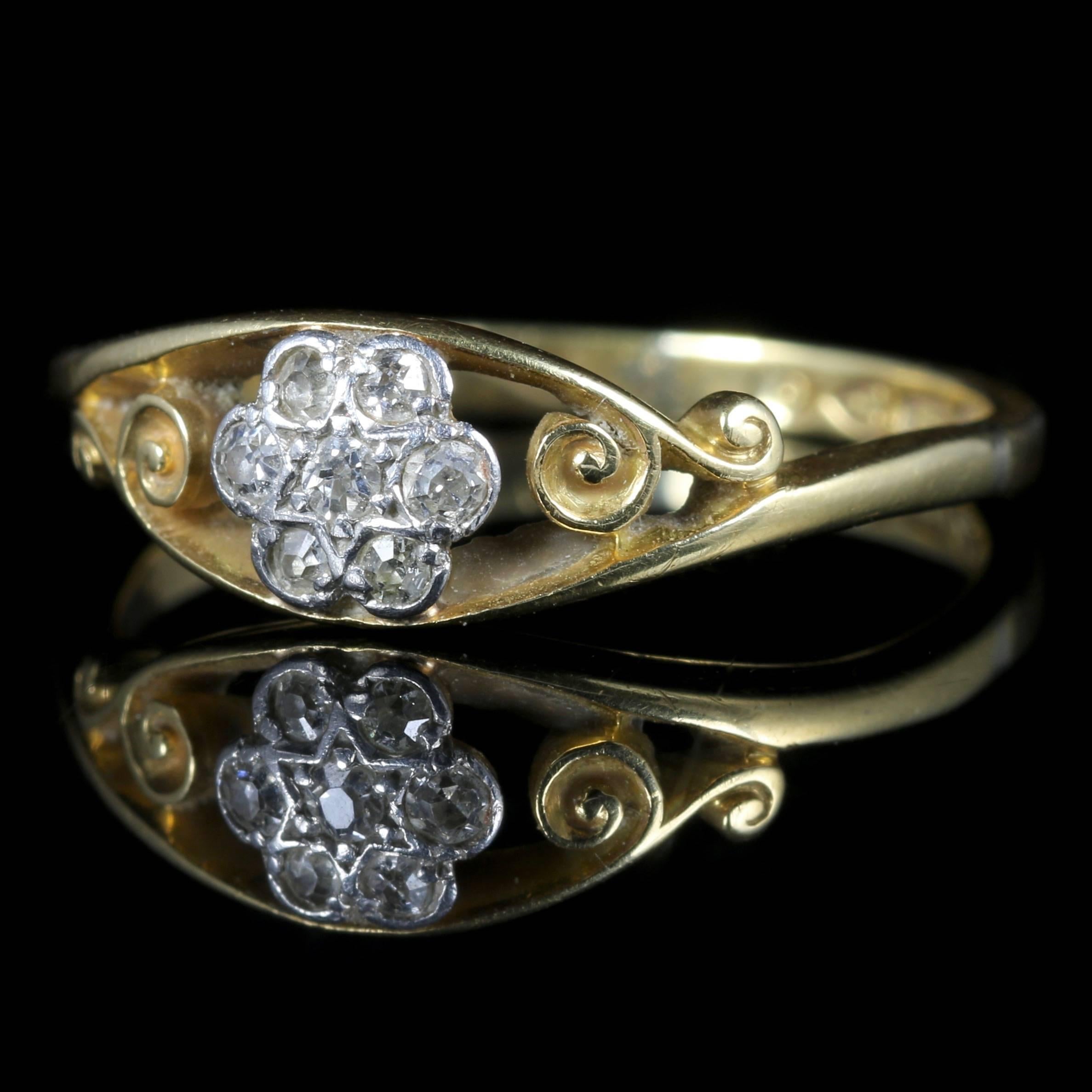 For more details please click continue reading down below...

This fabulous 18ct Gold and Platinum Diamond cluster ring is Circa 1915.

Set with a gorgeous Diamond cluster in a beautiful Gold detailed twist gallery. 

Diamonds sparkle continuously