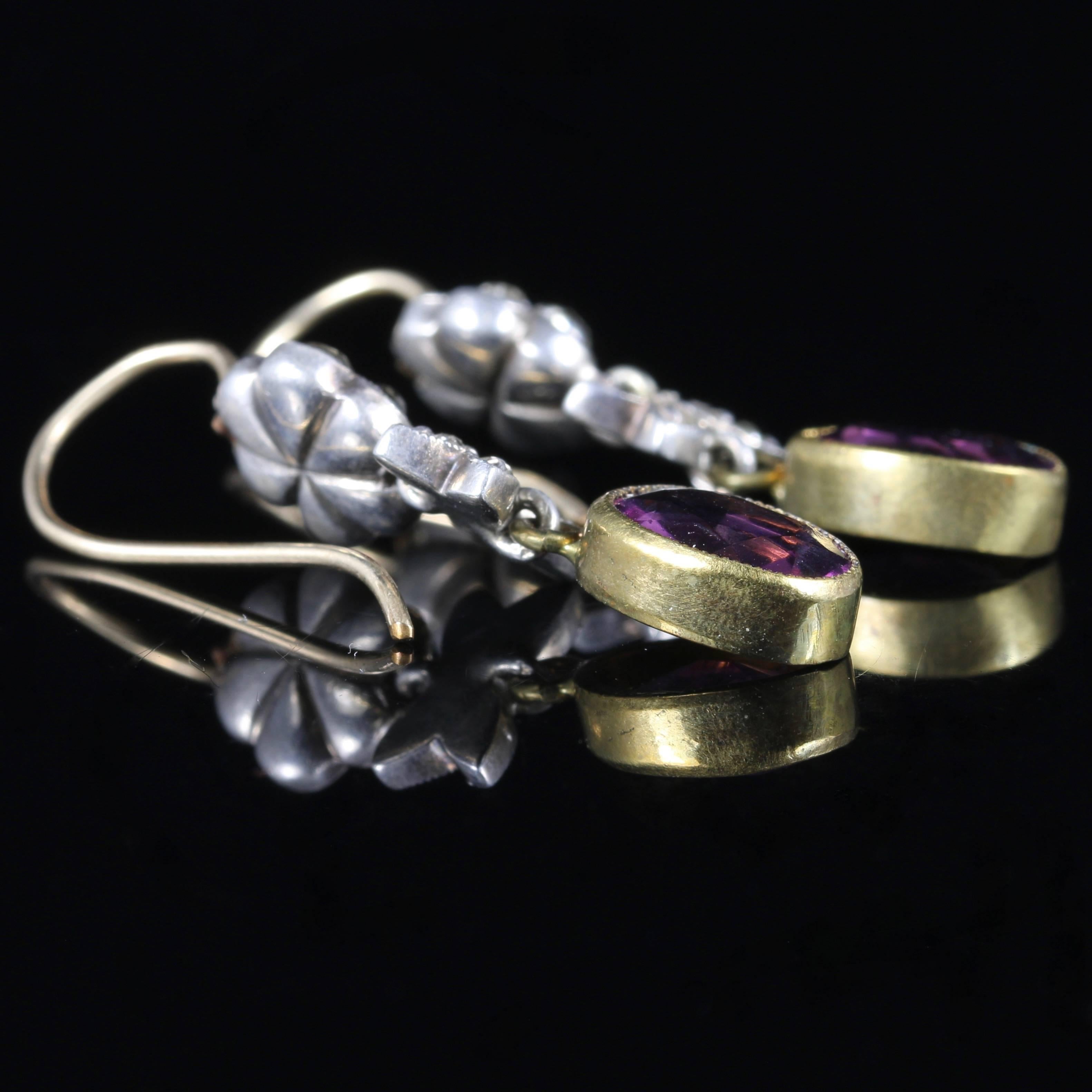 Antique Victorian Amethyst Paste Earrings Gold Silver For Sale 1