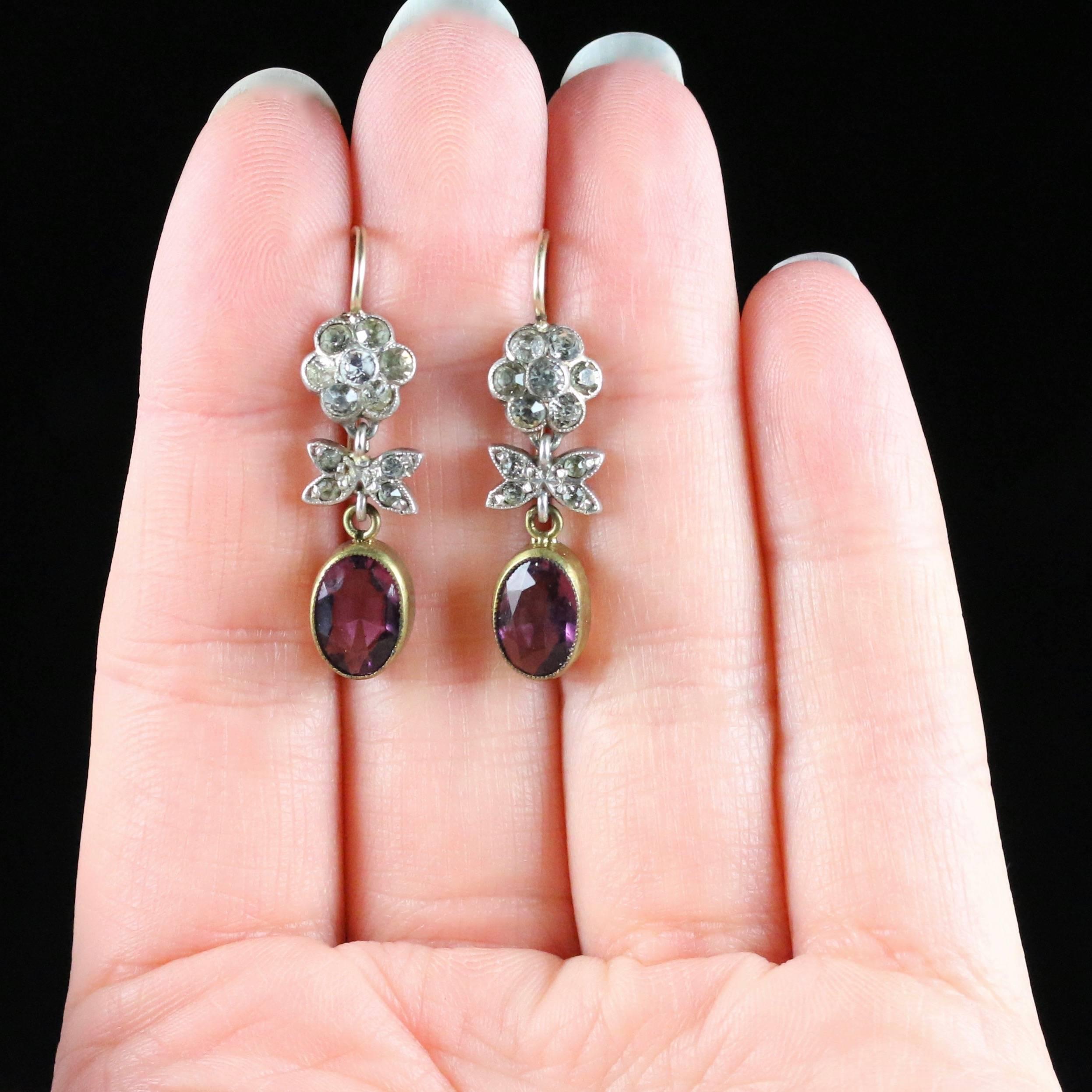 Antique Victorian Amethyst Paste Earrings Gold Silver For Sale 3