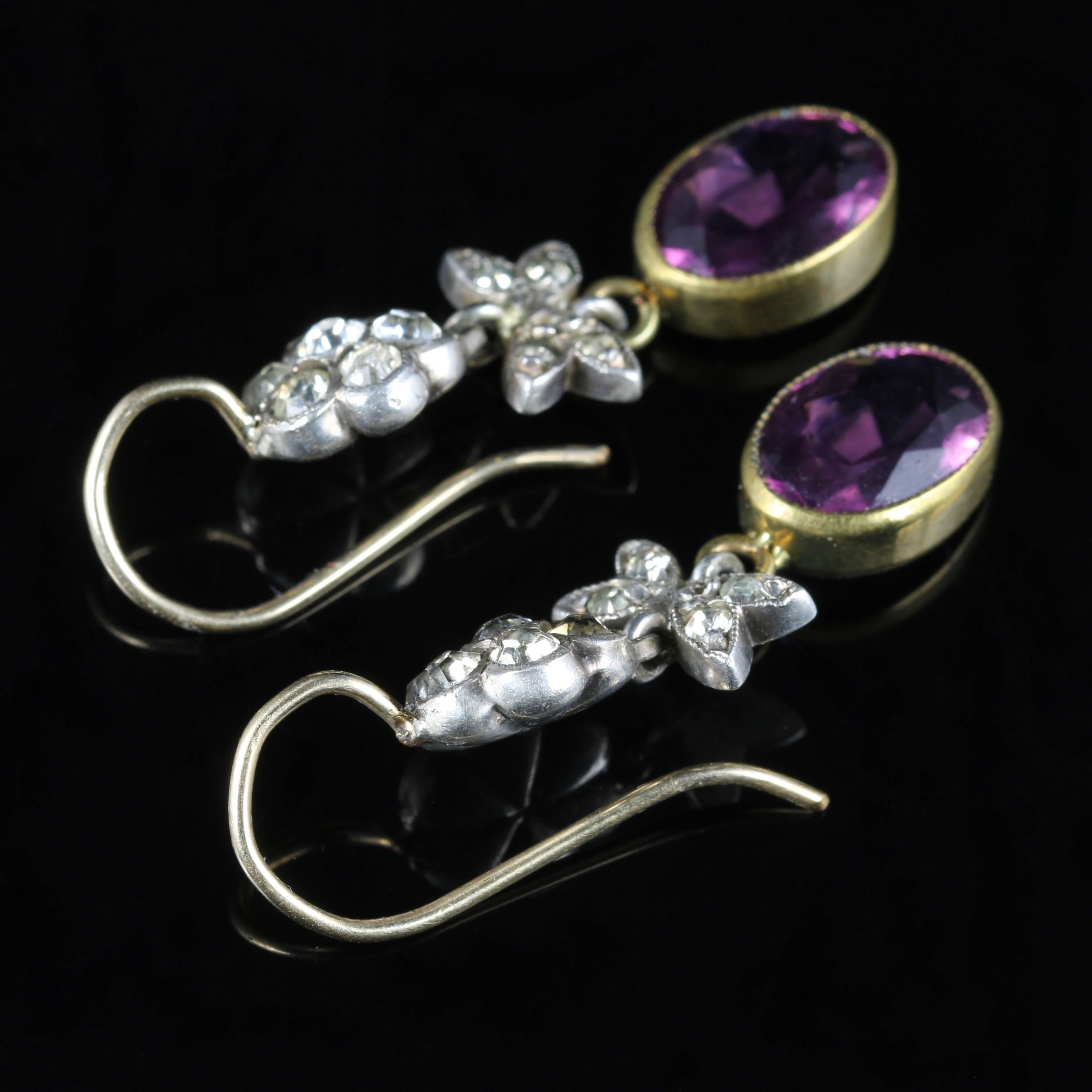 Women's Antique Victorian Amethyst Paste Earrings Gold Silver For Sale