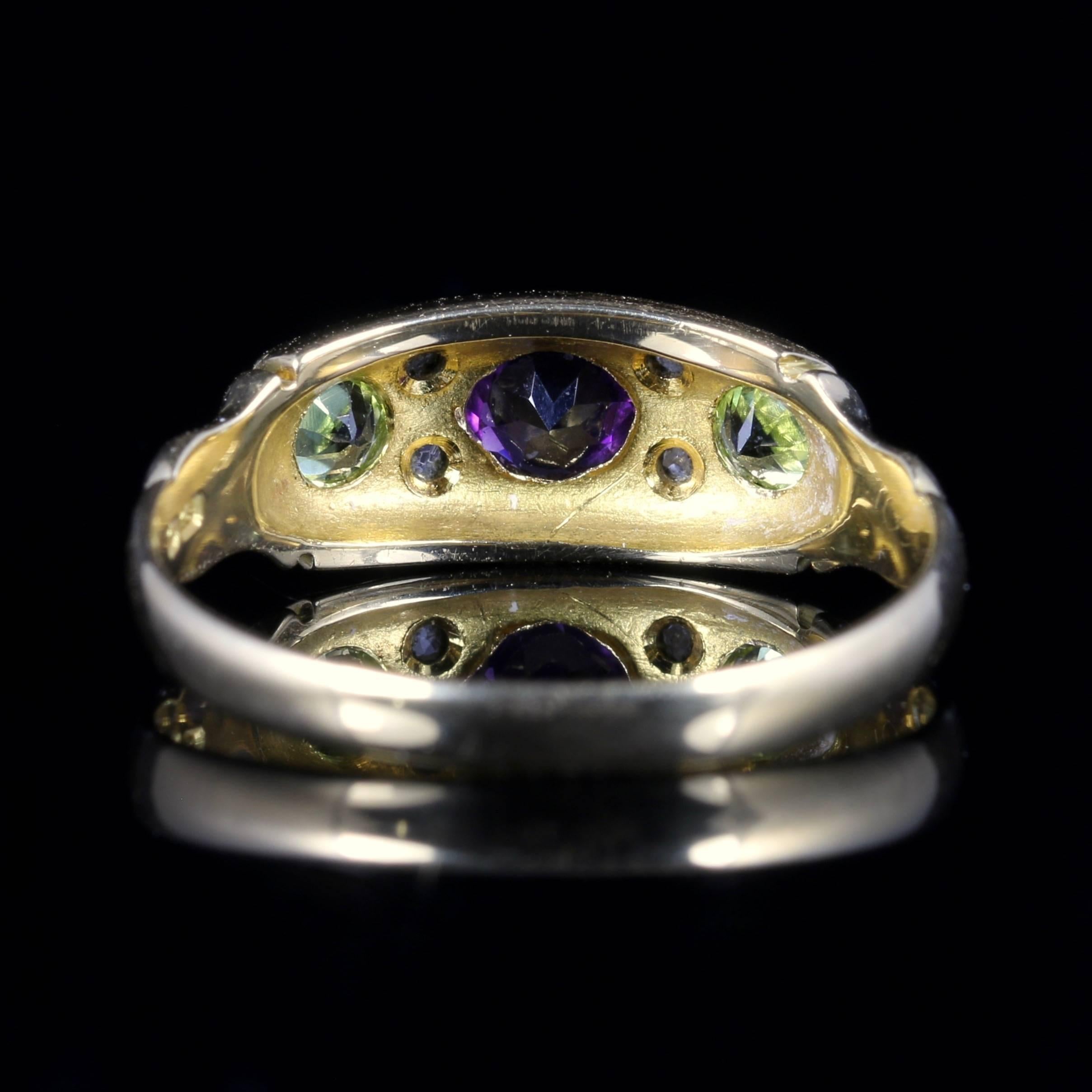 Edwardian Antique Suffragette Ring Amethyst Peridot Diamond Dated 1902