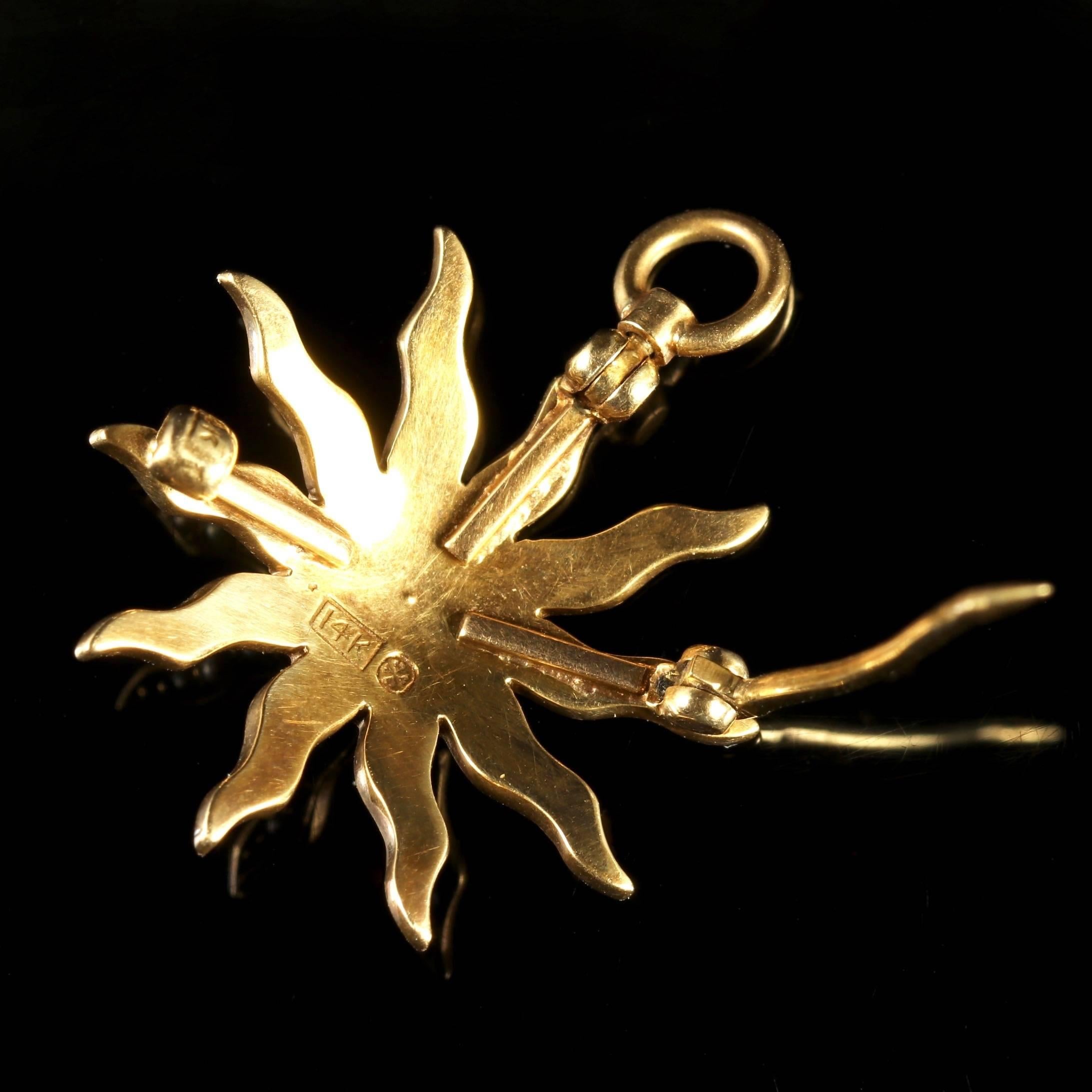 Antique Victorian Pearl Star Brooch Pendant 14 Carat Gold, circa 1880 4