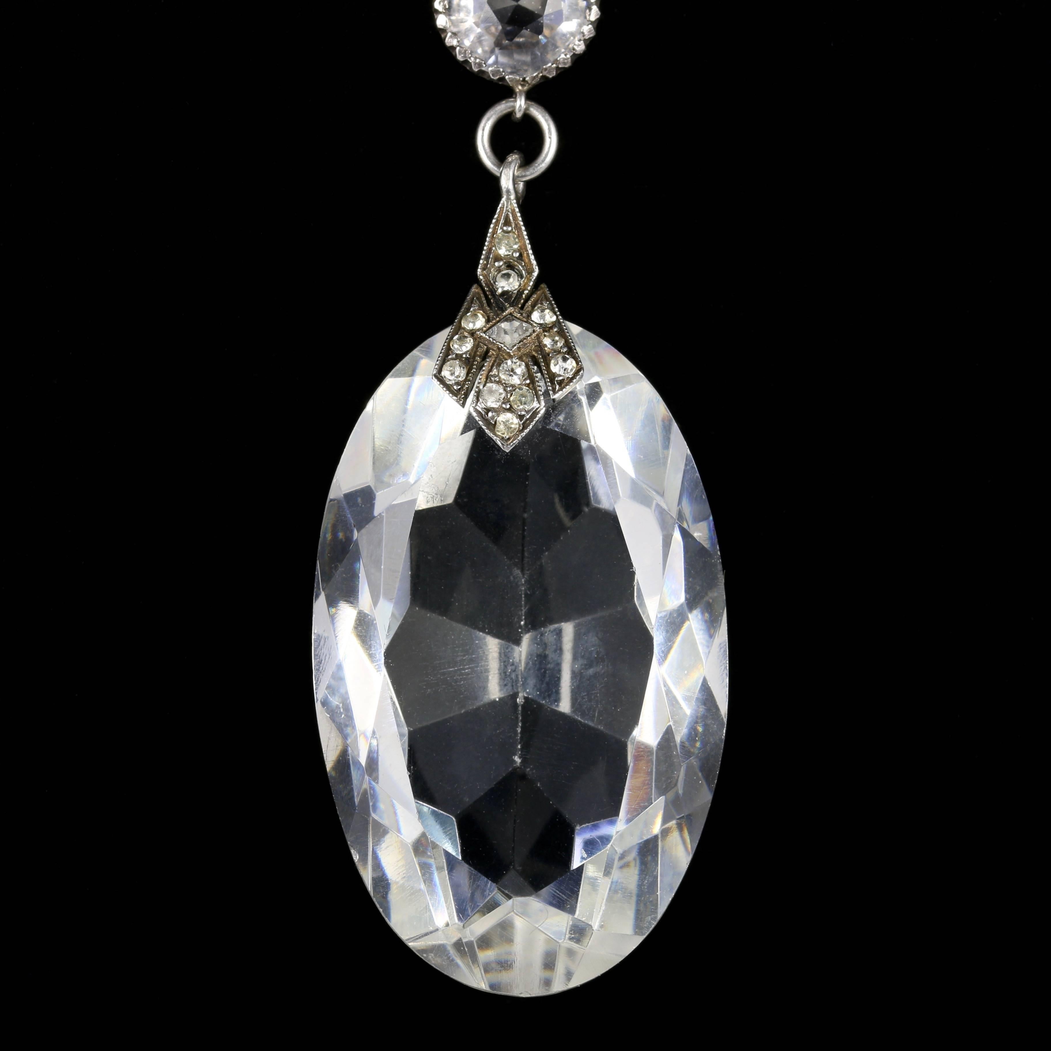 Edwardian French Rock Crystal Silver Pendant Necklace Large, circa 1910