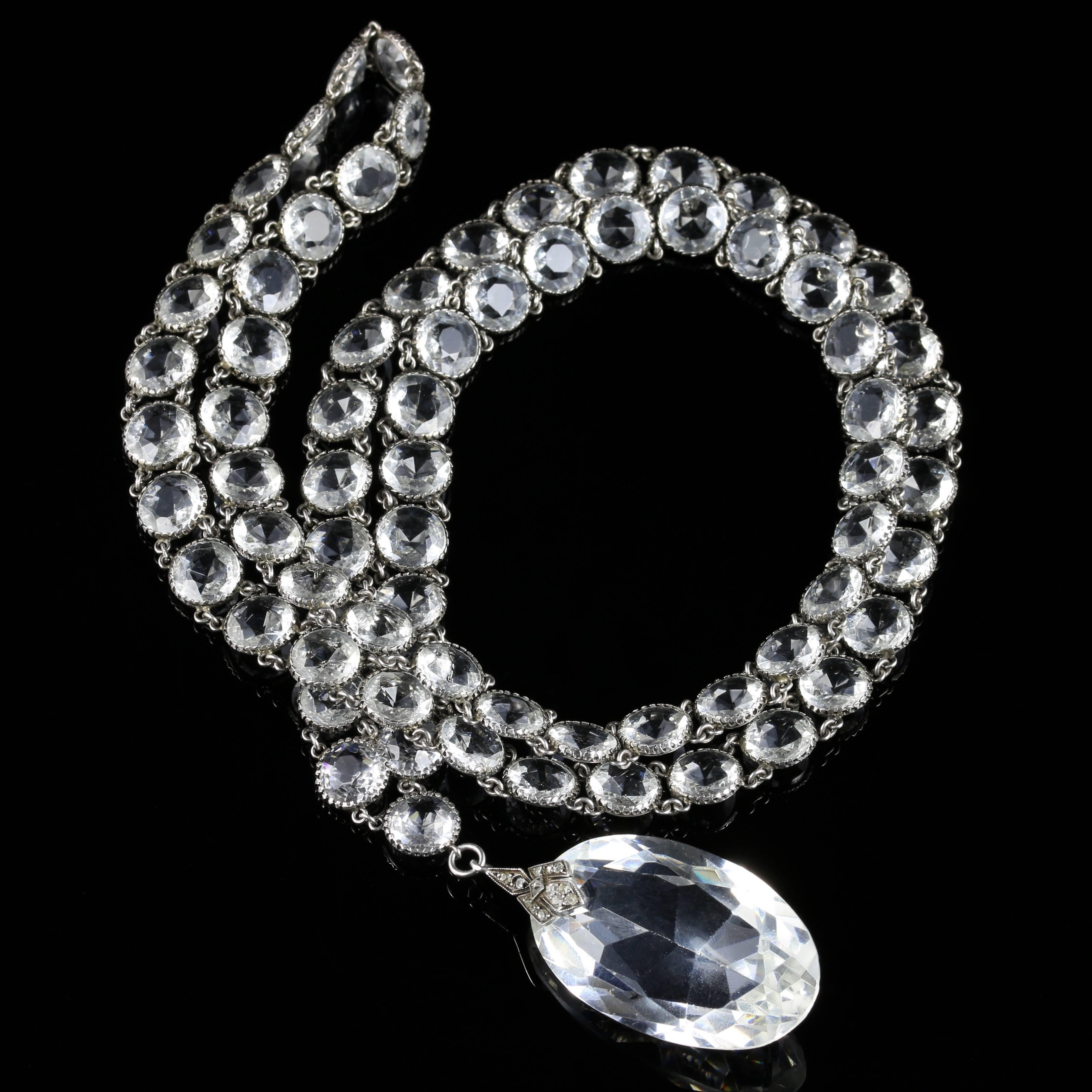 French Rock Crystal Silver Pendant Necklace Large, circa 1910 In Excellent Condition In Lancaster, Lancashire