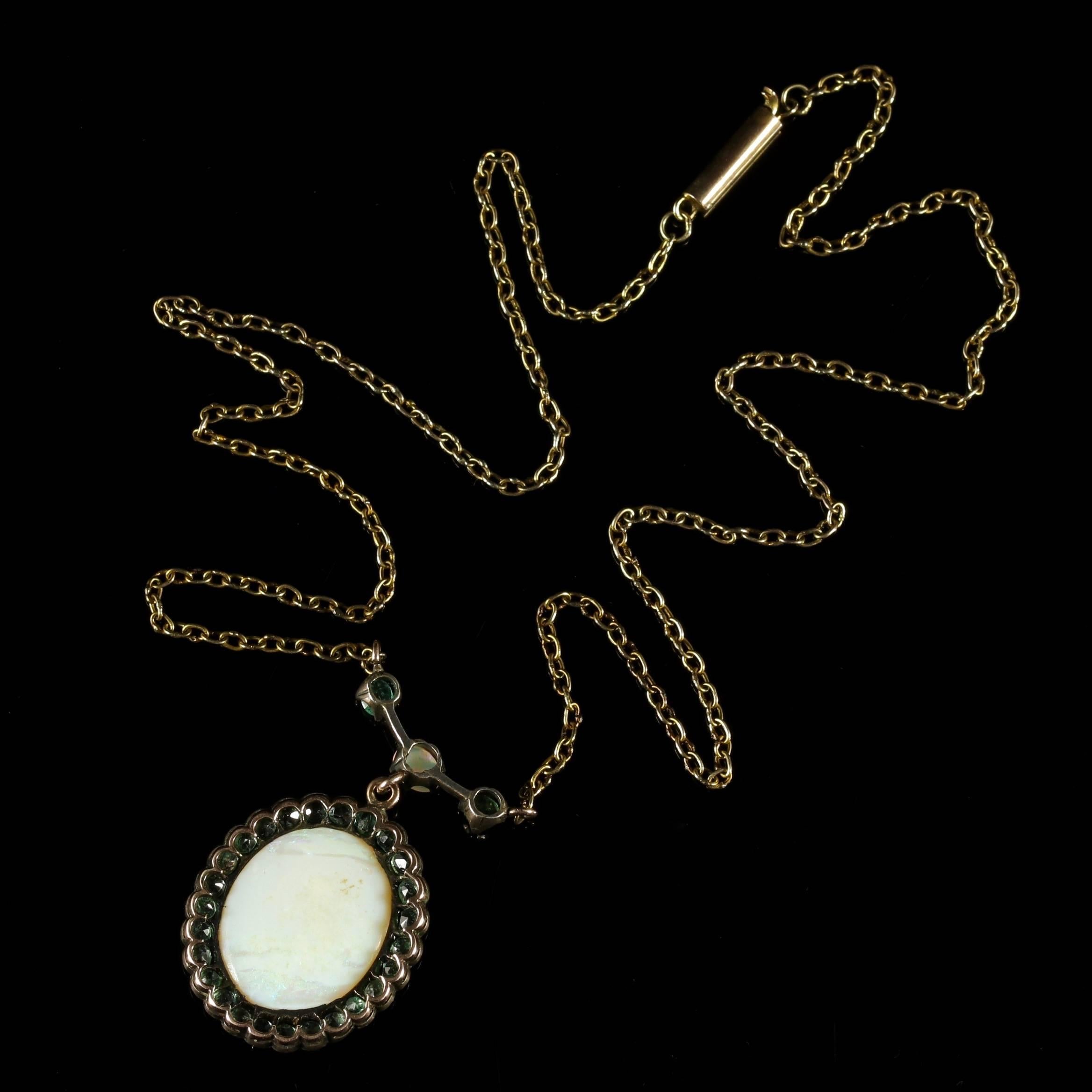 Women's Antique Victorian Opal Emerald 9 Carat Gold Necklace, circa 1900