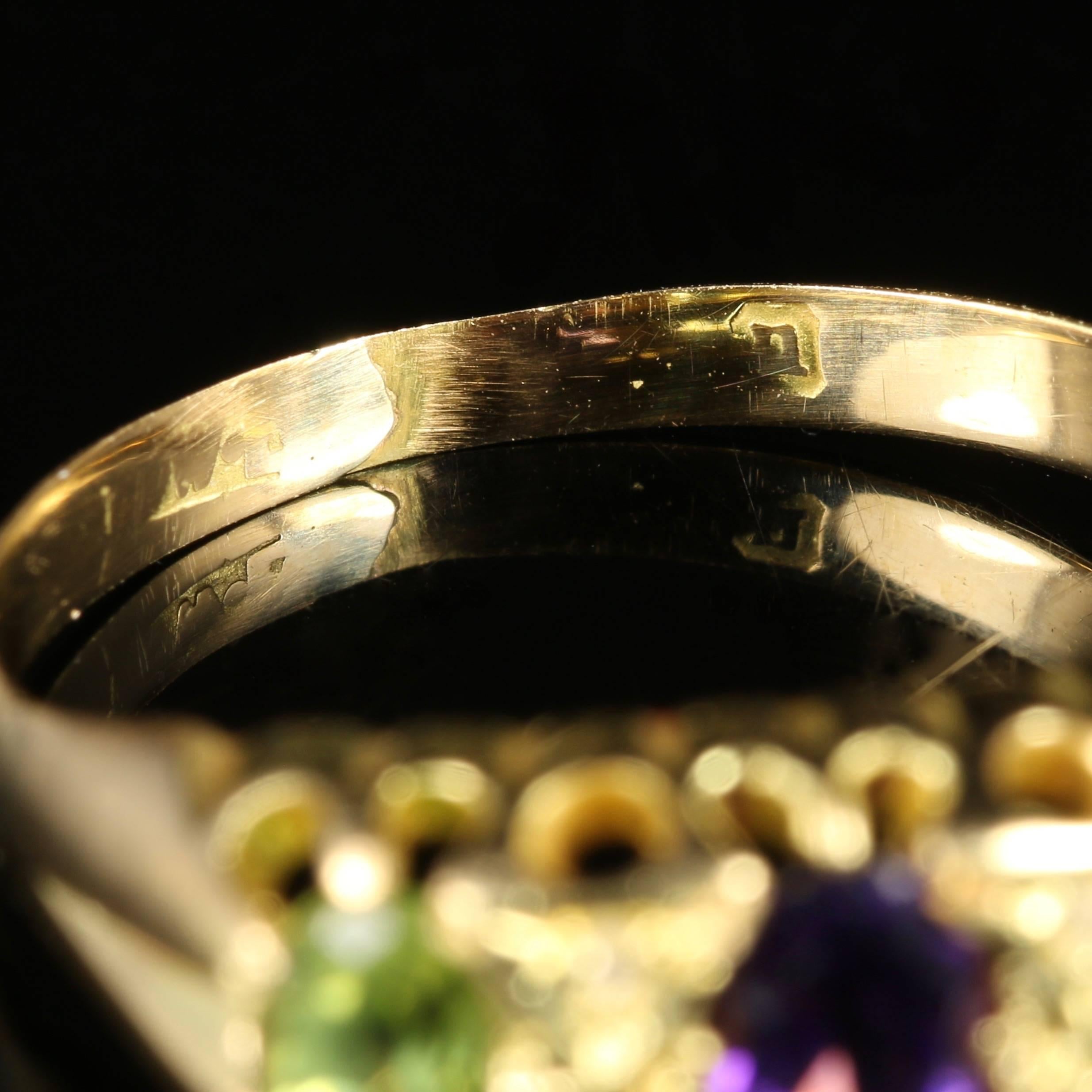 Antique Victorian Suffragette Ring Amethyst Peridot Diamond 18 Carat Gold 3