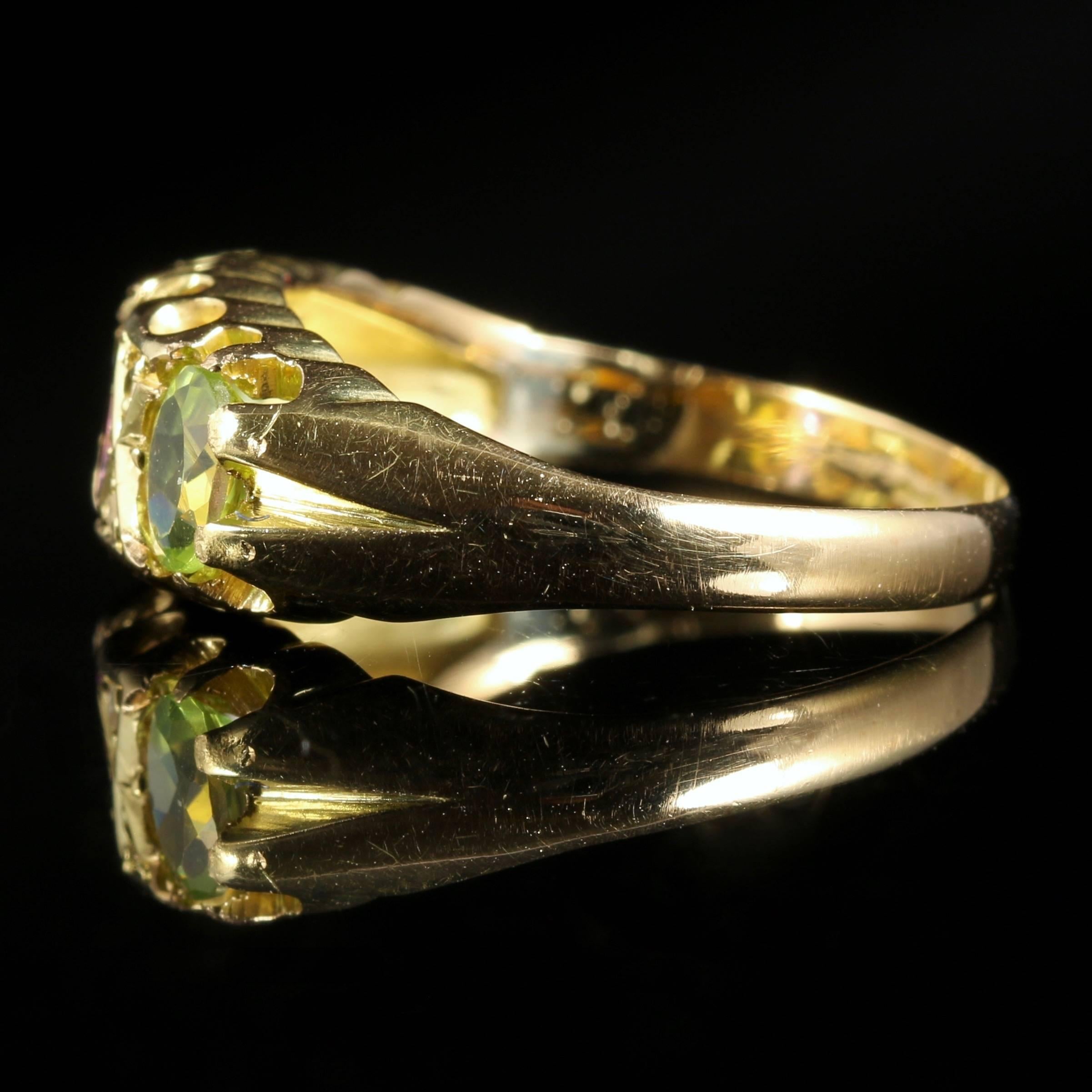 Antique Victorian Suffragette Ring Amethyst Peridot Diamond 18 Carat Gold 1