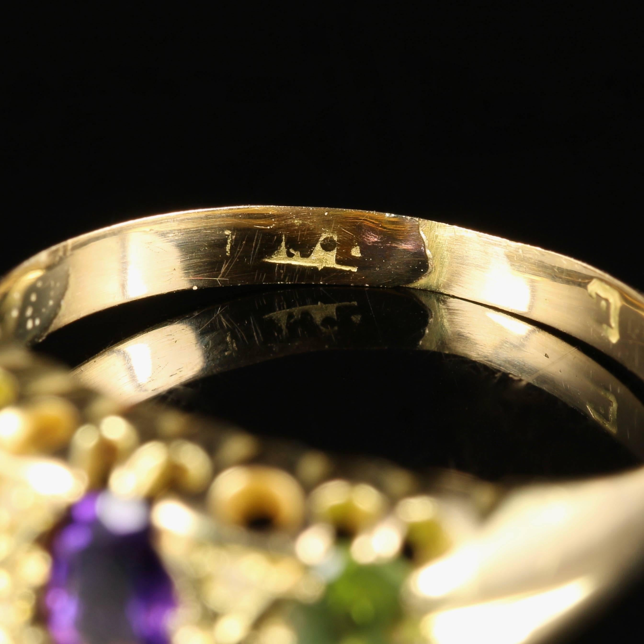 Antique Victorian Suffragette Ring Amethyst Peridot Diamond 18 Carat Gold 2