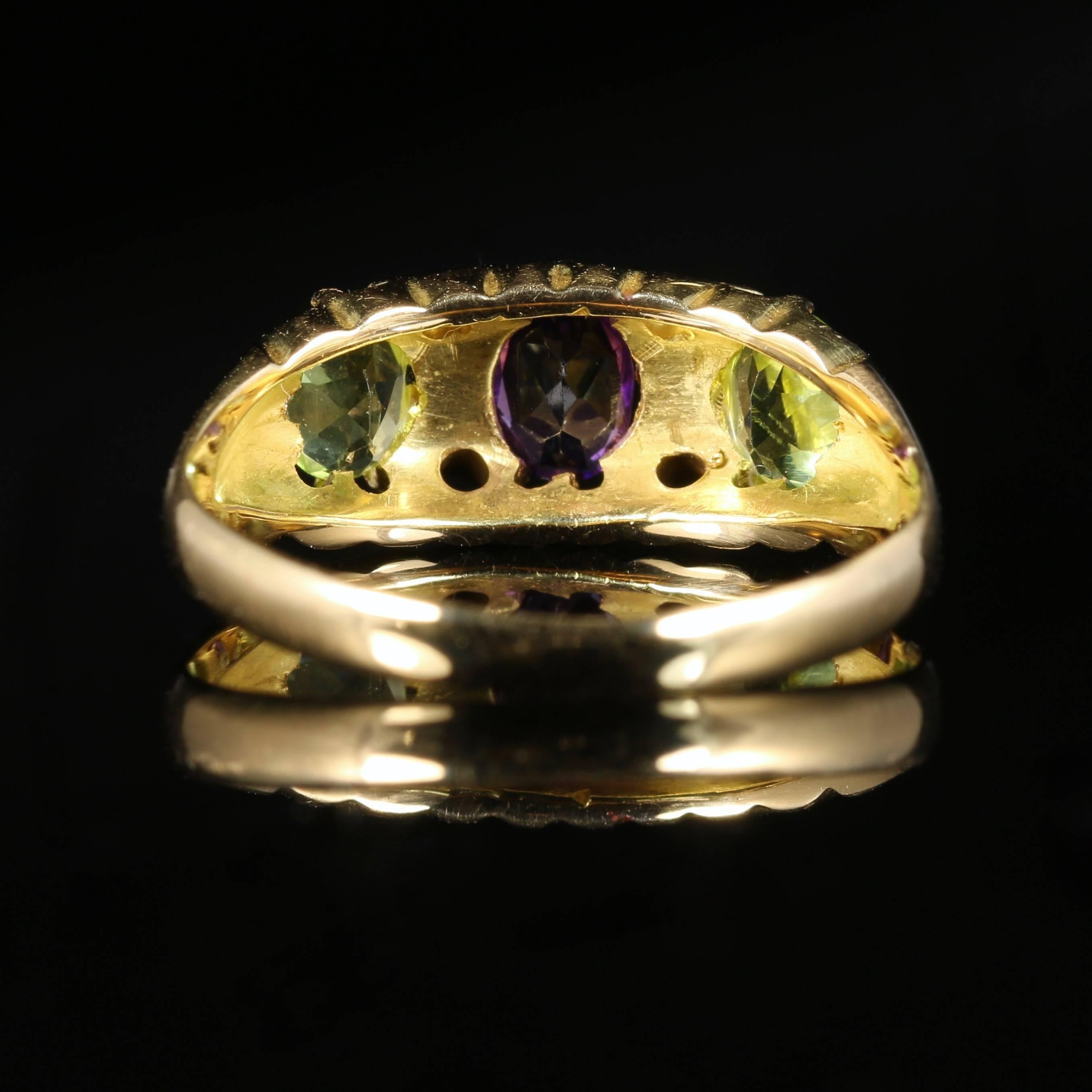 Antique Victorian Suffragette Ring Amethyst Peridot Diamond 18 Carat Gold In Excellent Condition In Lancaster, Lancashire