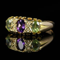 Antique Victorian Suffragette Ring Amethyst Peridot Diamond 18 Carat Gold