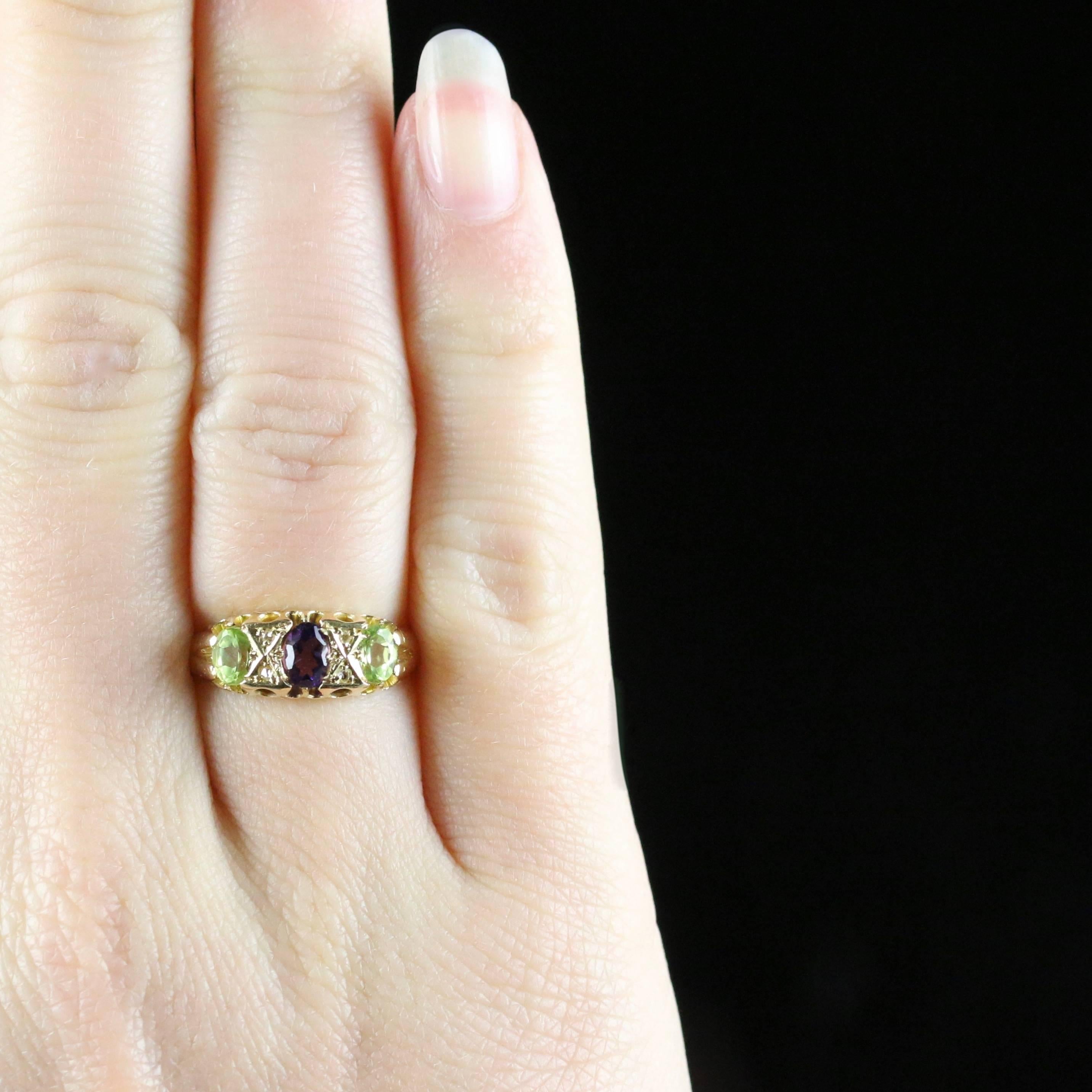 Antique Victorian Suffragette Ring Amethyst Peridot Diamond 18 Carat Gold 5