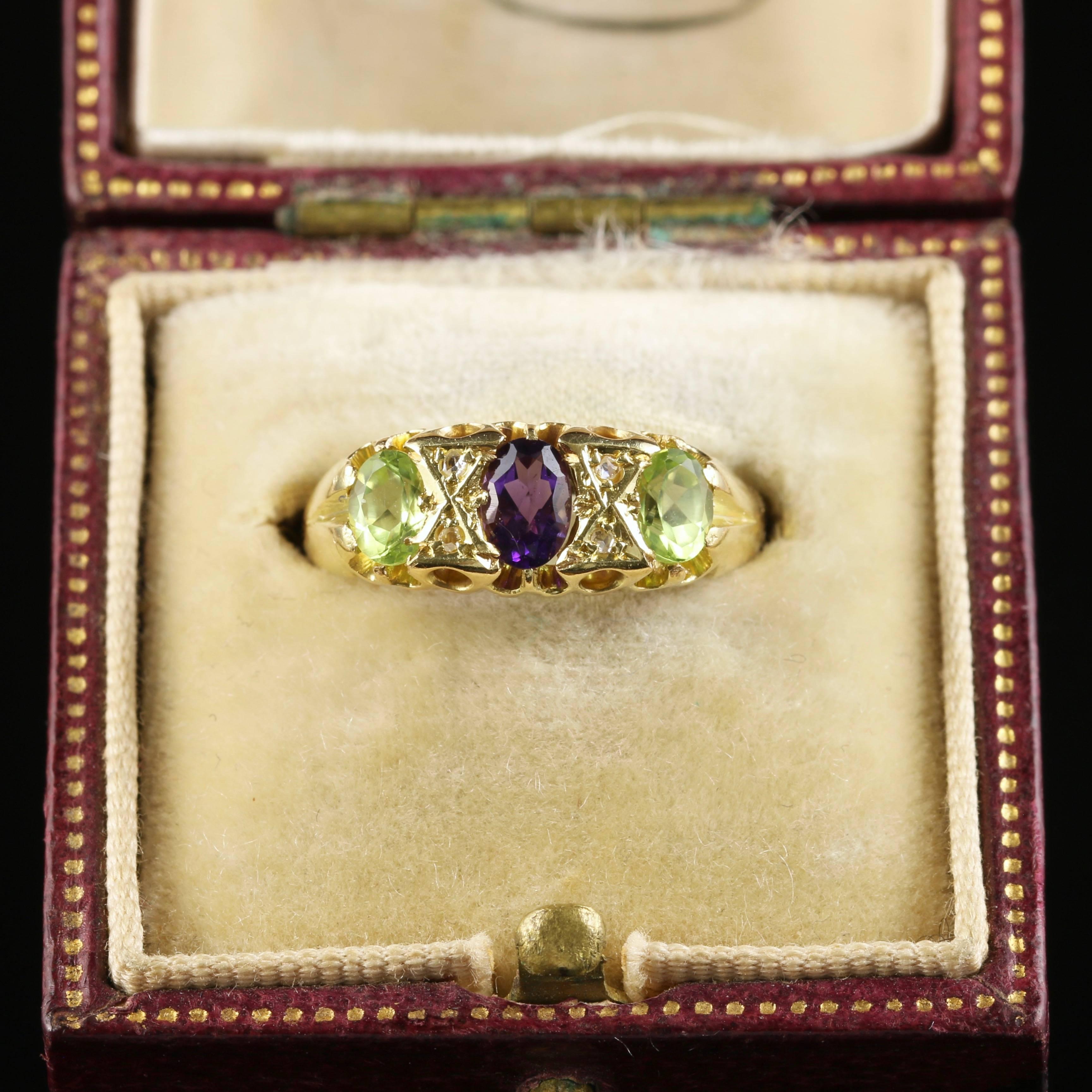 Antique Victorian Suffragette Ring Amethyst Peridot Diamond 18 Carat Gold 4