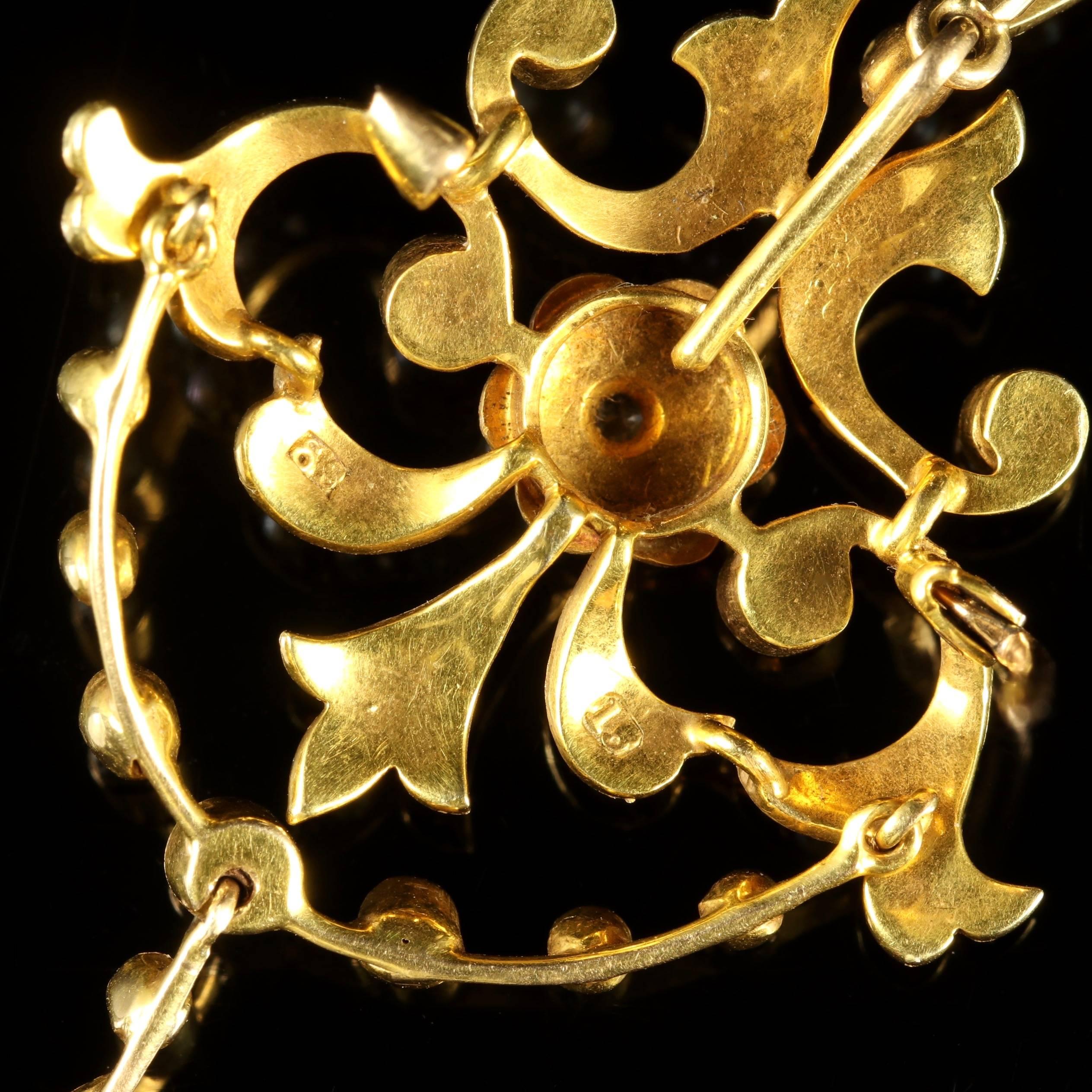 Antique Victorian Pearl Diamond 15 Carat Gold Pendant Brooch Necklace circa 1900 3