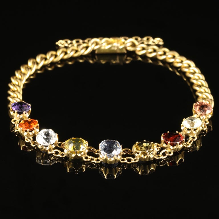 Antique Victorian Gemstone Bracelet 15 Carat Gold Circa 1890 For Antique Victorian Gemstone Bracelet 15 Carat Gold Circa 1890 In Excellent Condition For