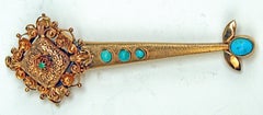 Stick Brooch Gold 585 Turquoises Late Biedermeier Austria Vienna Vintage