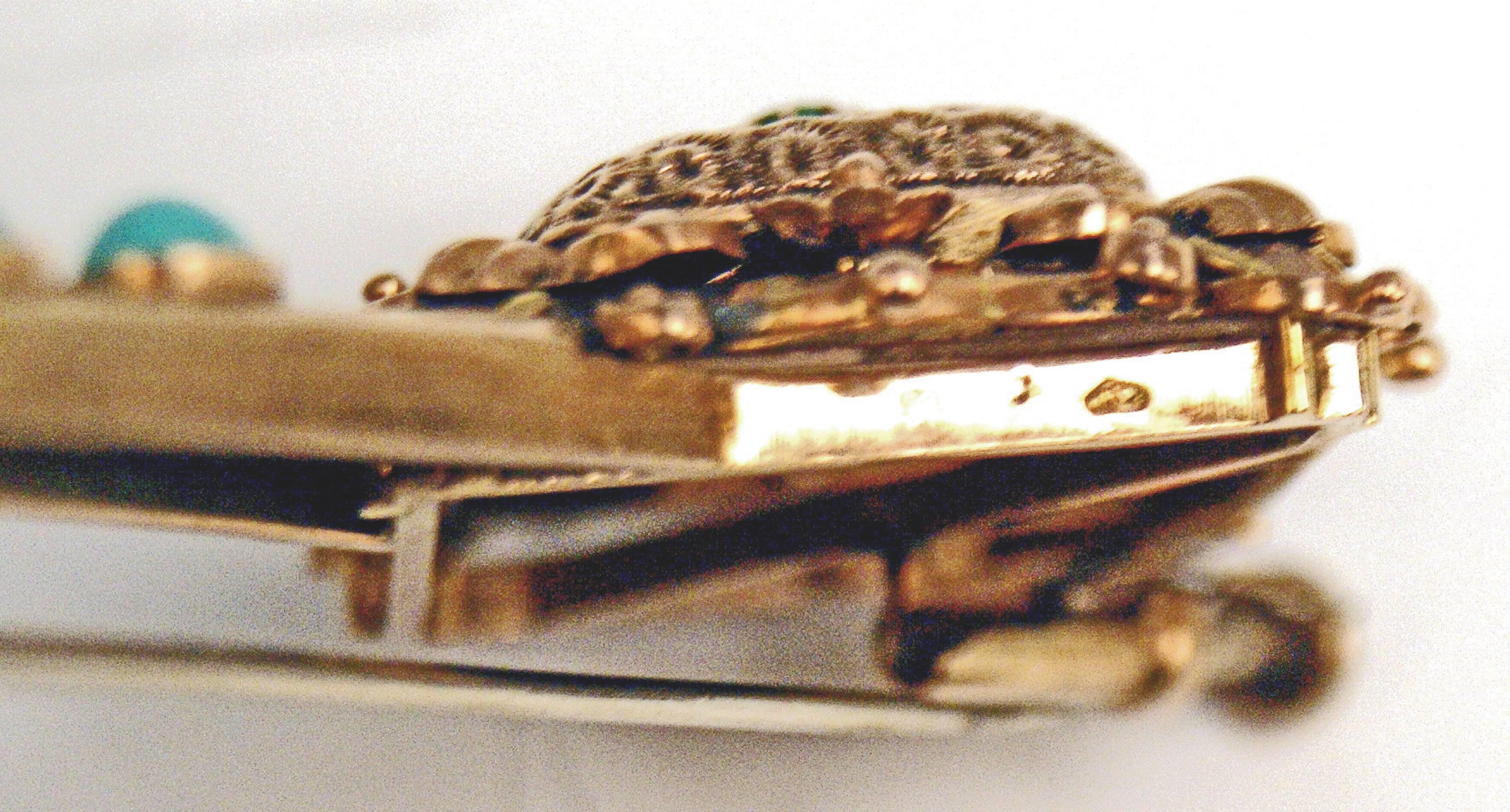 Stick Brosche Gold 585 Türkis Später Biedermeier Österreich Wien Vintage Damen im Angebot