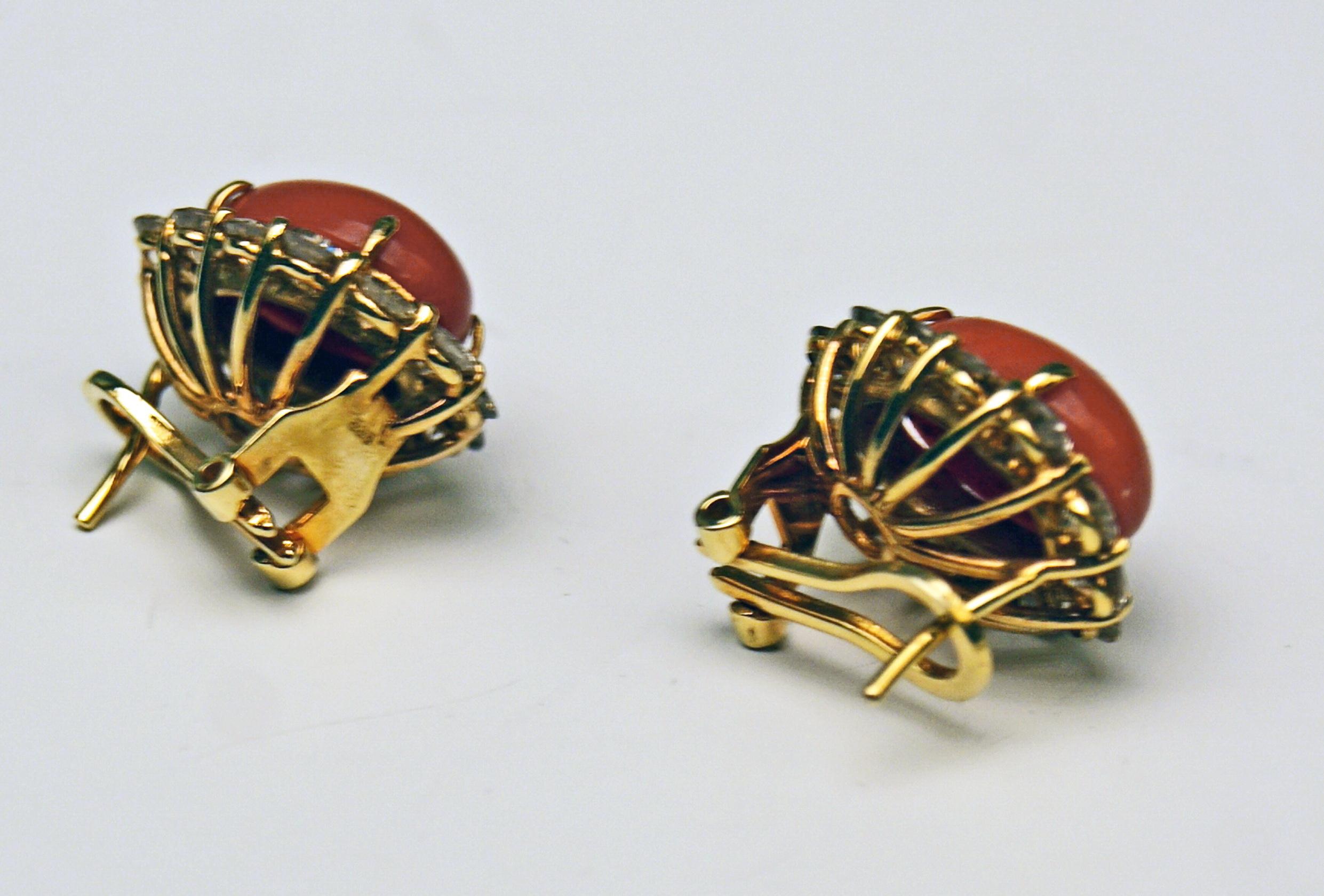 Art Deco Cluster Earrings 14 Carat Gold 585 Diamonds 4.0 Carat Corals Vienna Austria For Sale