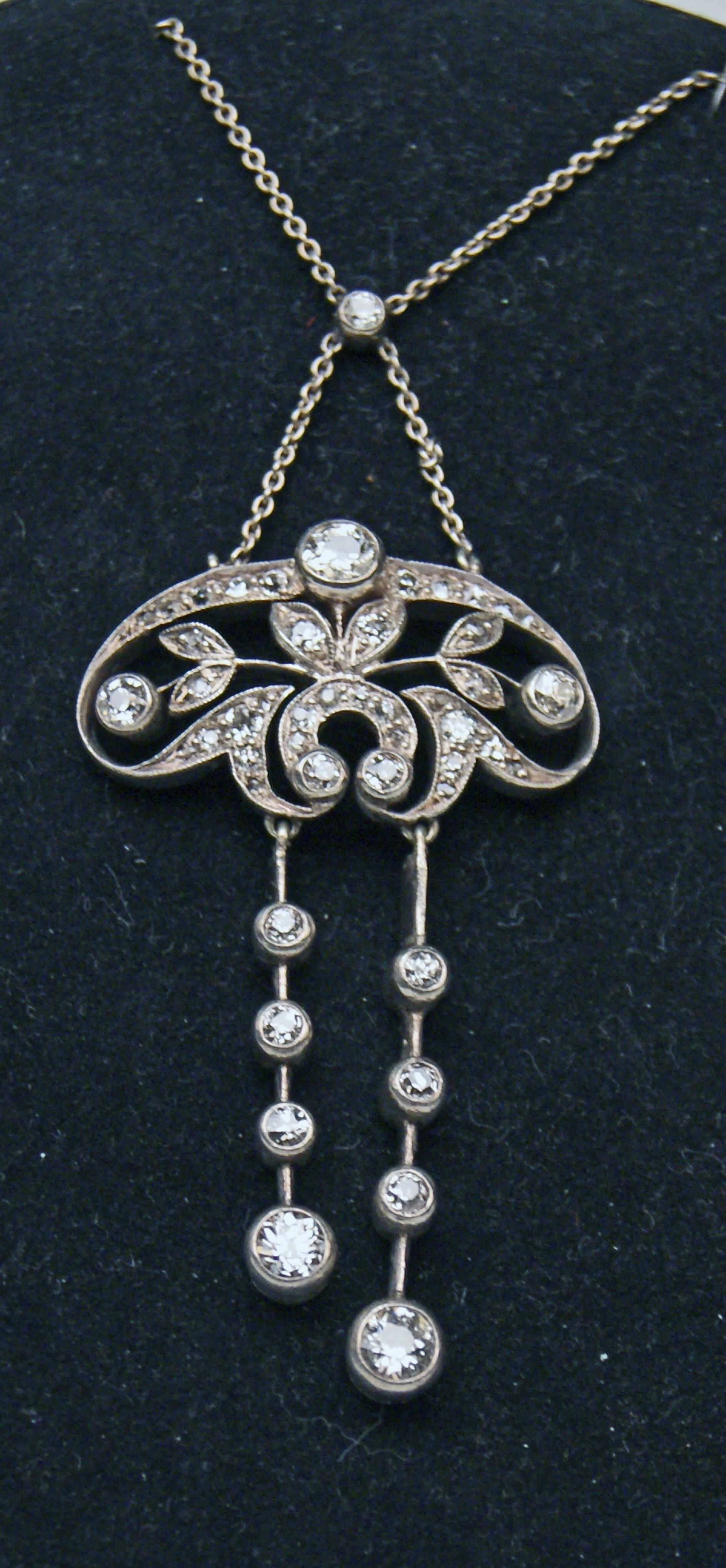 Old European Cut Art Nouveau Necklace Gold 585 Diamonds '2.80 Carat' Vienna Austria, circa 1900 For Sale