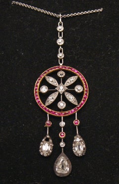 Collier Art nouveau en or 585 diamants 3,3 carats rubis Vienne Autriche c.1910