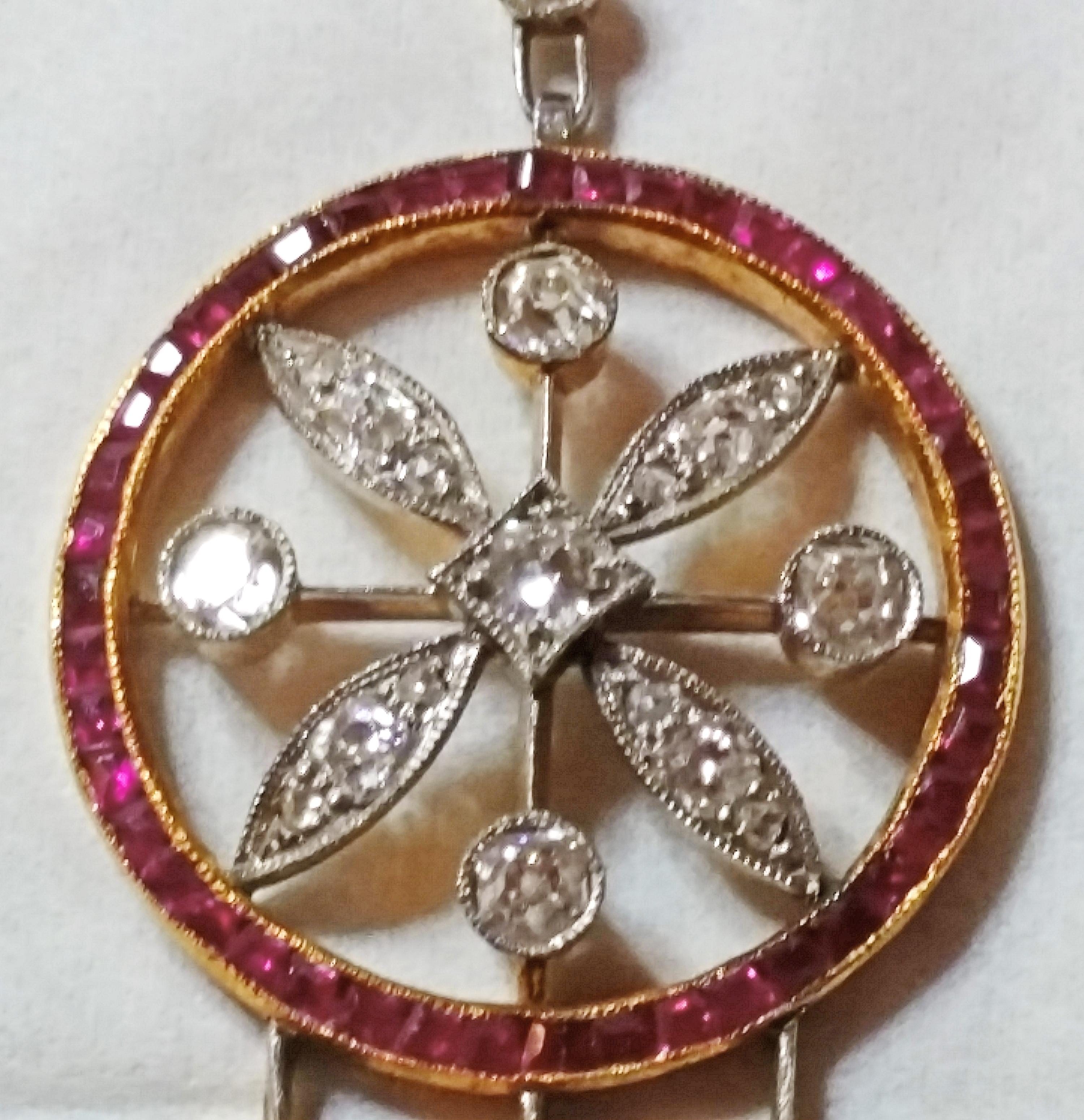 Old European Cut Art Nouveau Necklace Gold 585 Diamonds '3.0 Carat' Rubies Vienna Austria c.1910 For Sale