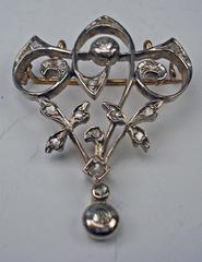 Art Nouveau Diamond Gold Flower Brooch and Pendant