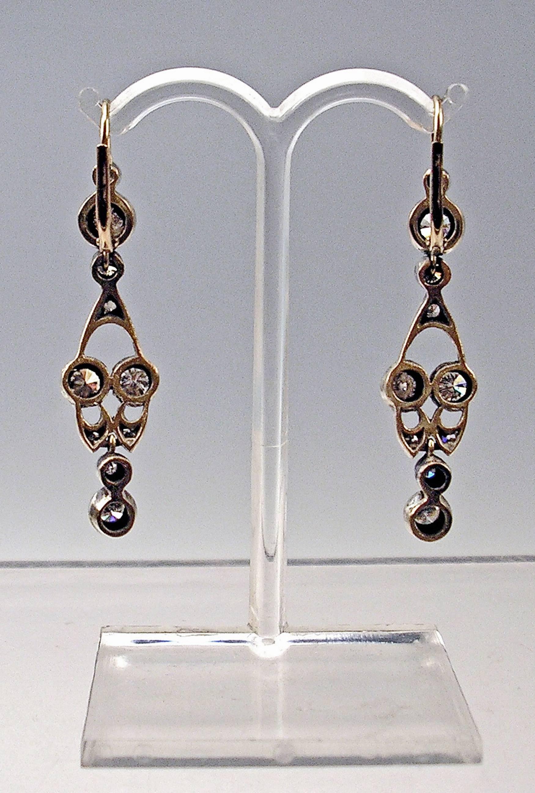 1900s Art Nouveau Diamonds 1.30 Carats Gold Chandelier Earrings Vienna 1