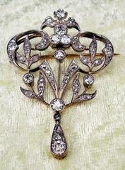 Austrian Art Nouveau Diamonds 2 Carats Gold Brooch c1900
