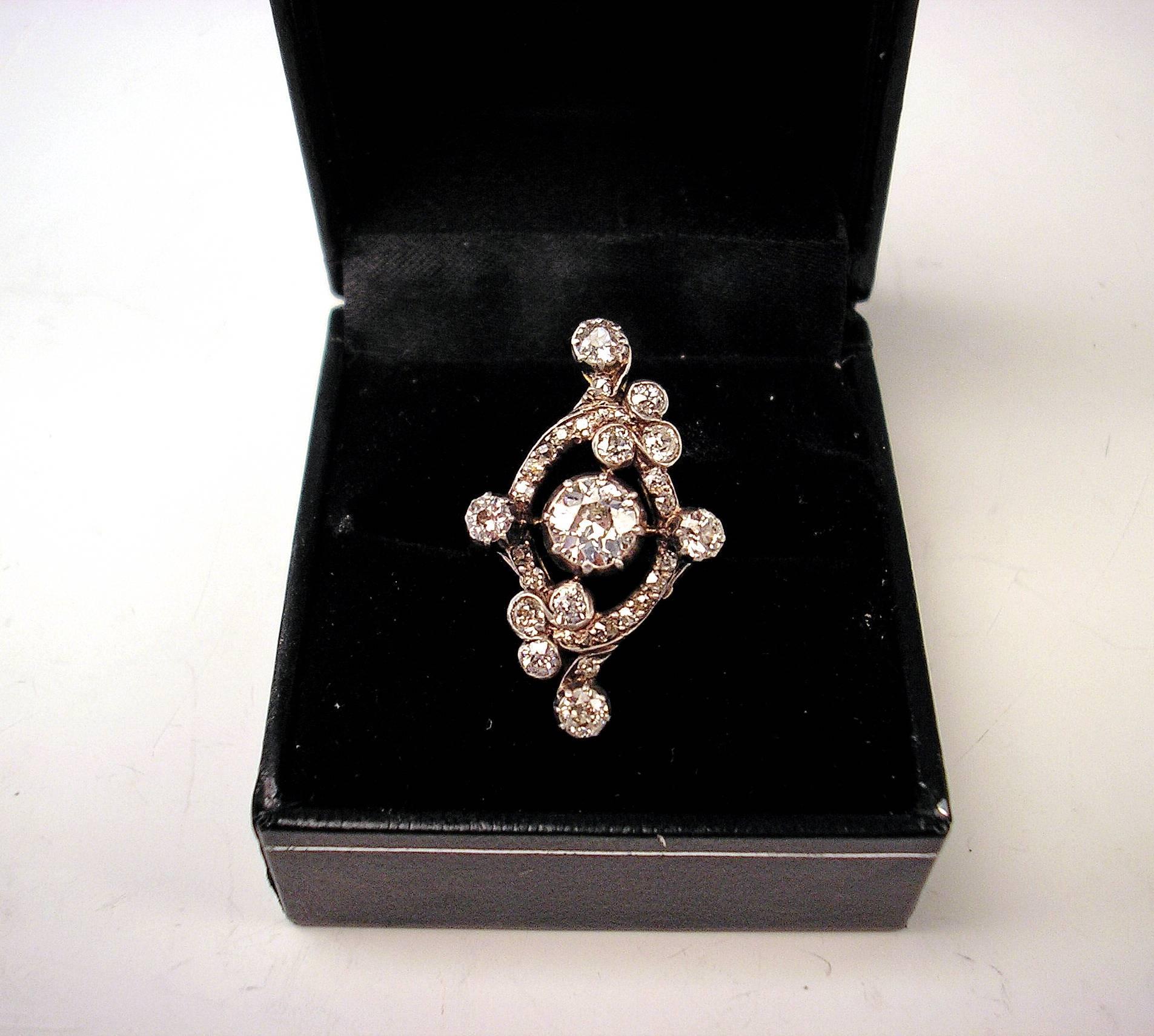 1900s Art Nouveau 2.10 Carats Diamonds Gold Ring Vienna 2