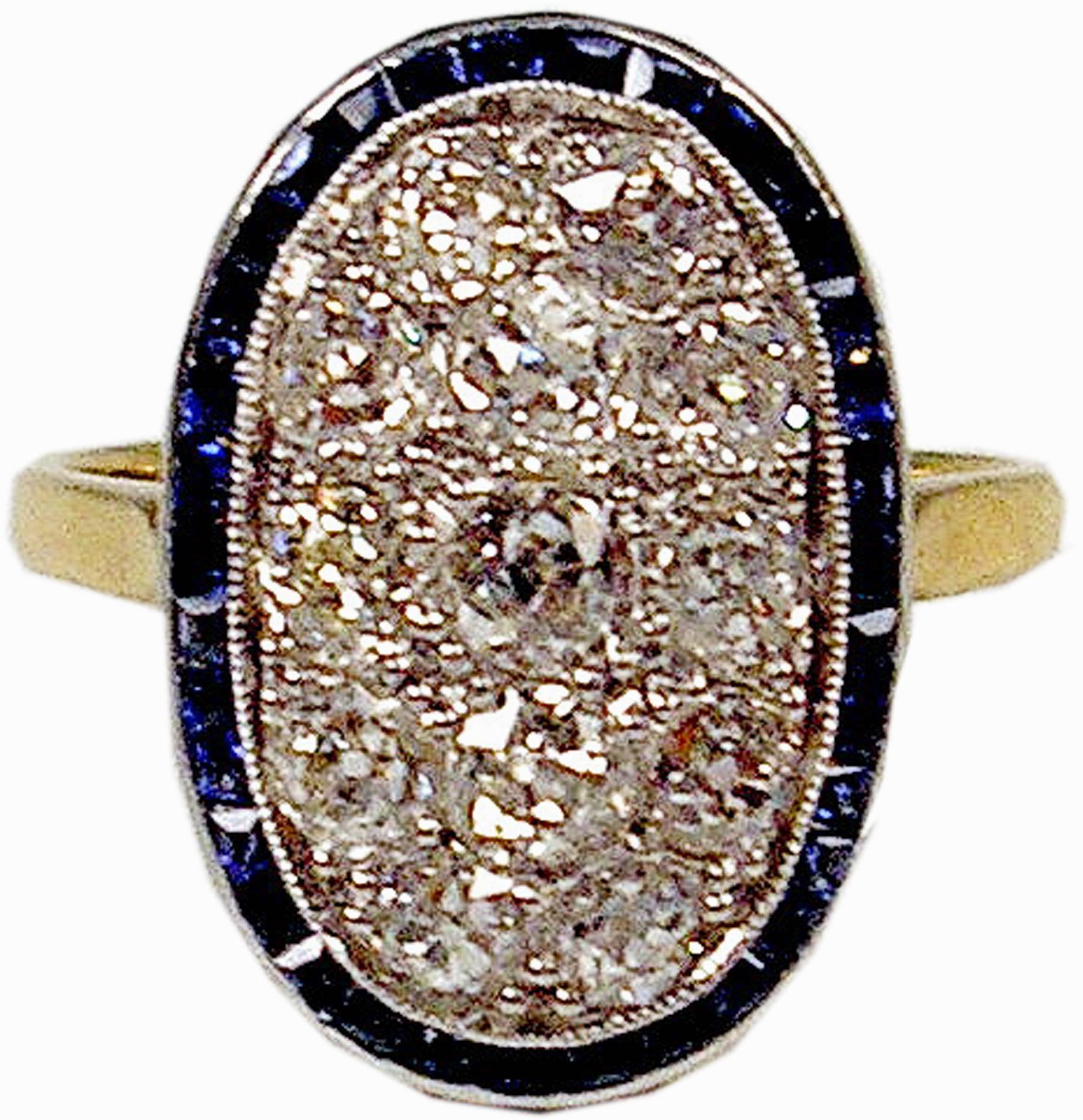 Art Deco 1920s Austria Art Nouveau 2.0 Carats Diamonds Sapphires Gold Ring