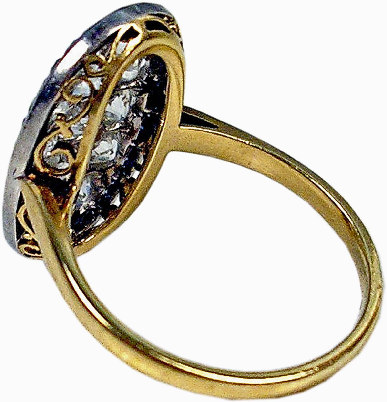 1920s Austria Art Nouveau 2.0 Carats Diamonds Sapphires Gold Ring In Excellent Condition In Vienna, AT