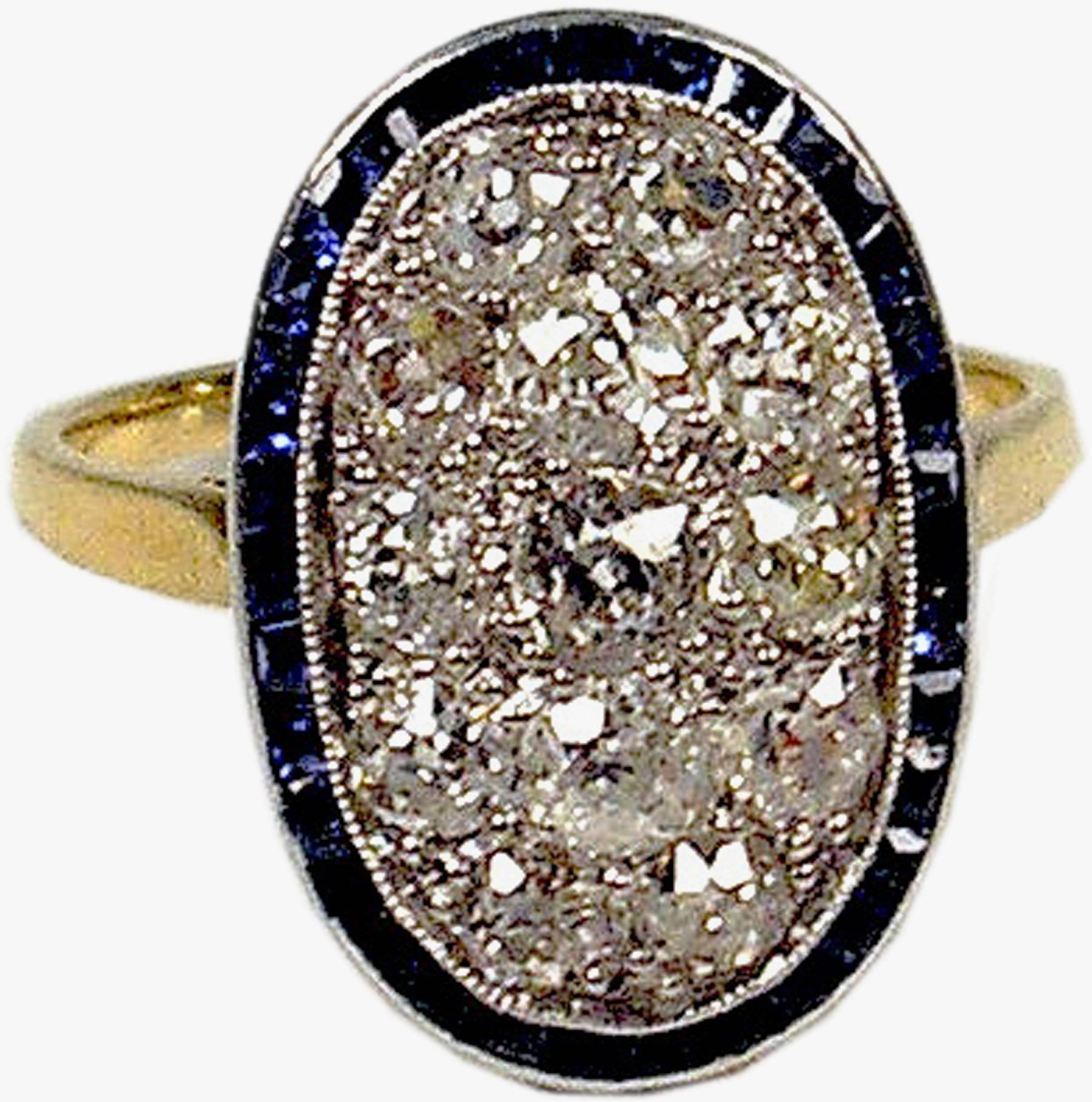 1920s Austria Art Nouveau 2.0 Carats Diamonds Sapphires Gold Ring 1