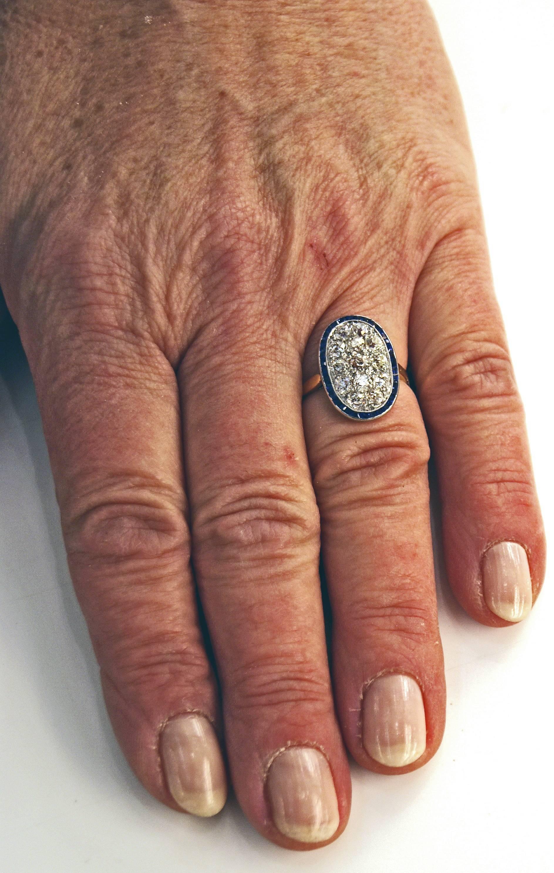1920s Austria Art Nouveau 2.0 Carats Diamonds Sapphires Gold Ring 2