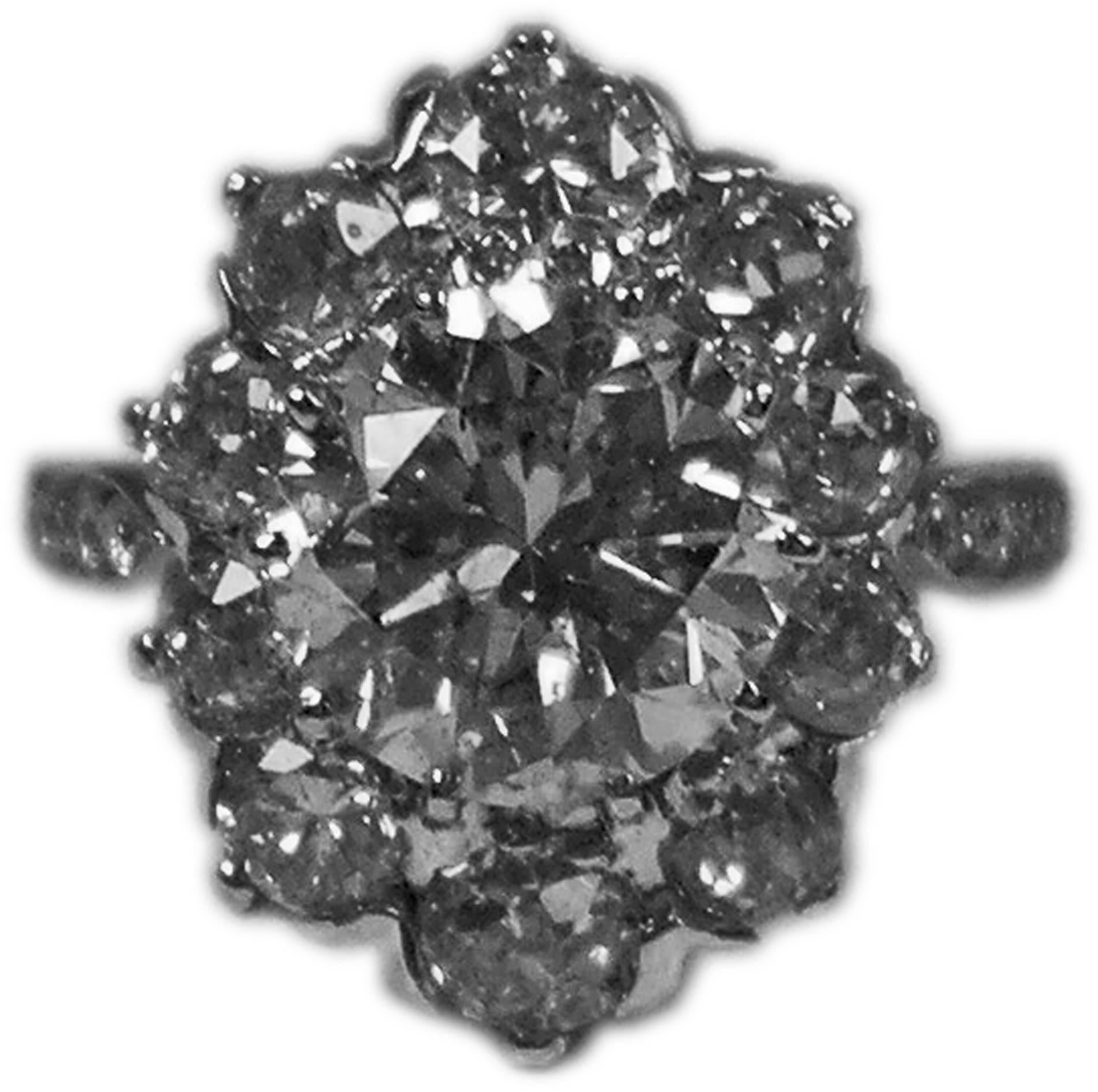 Women's Art Deco Vienna Gold 585 Diamonds Solitaire Cluster Gold Engagement Ring