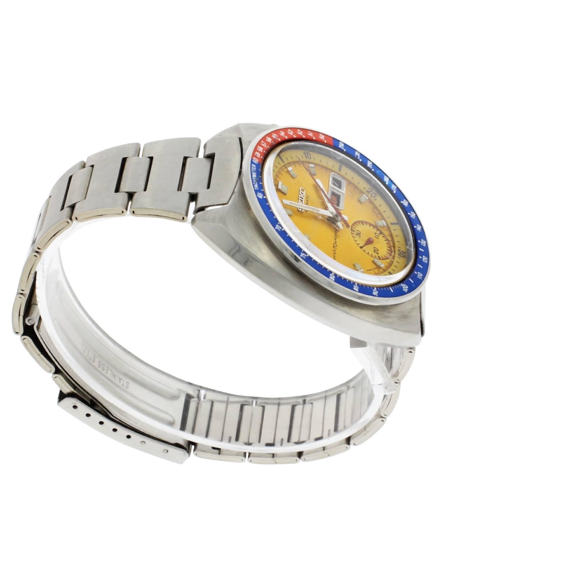 Seiko Stainless Steel Chronograph Tachymeter Bezel Wristwatch 3