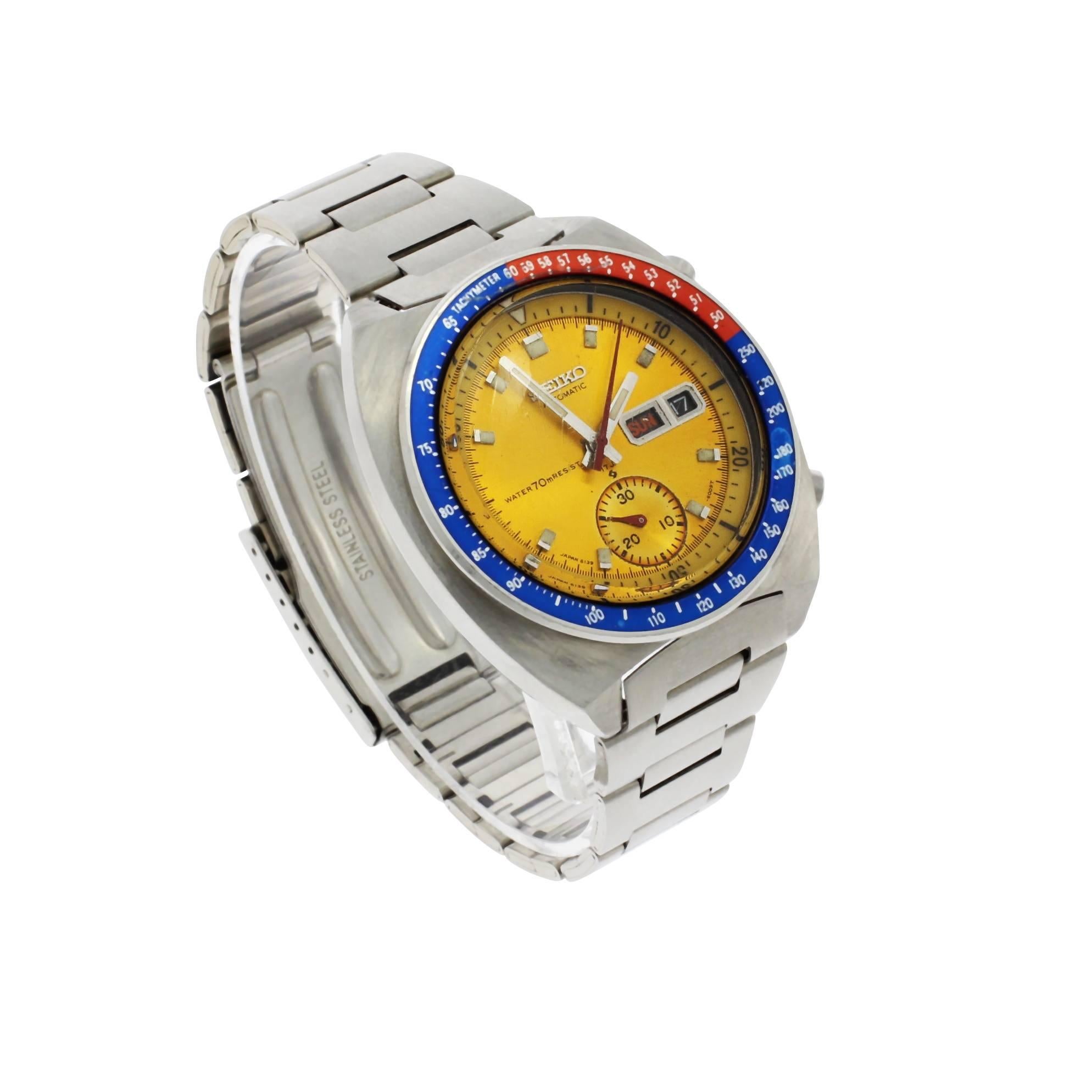 Seiko Stainless Steel Chronograph Tachymeter Bezel Wristwatch 4