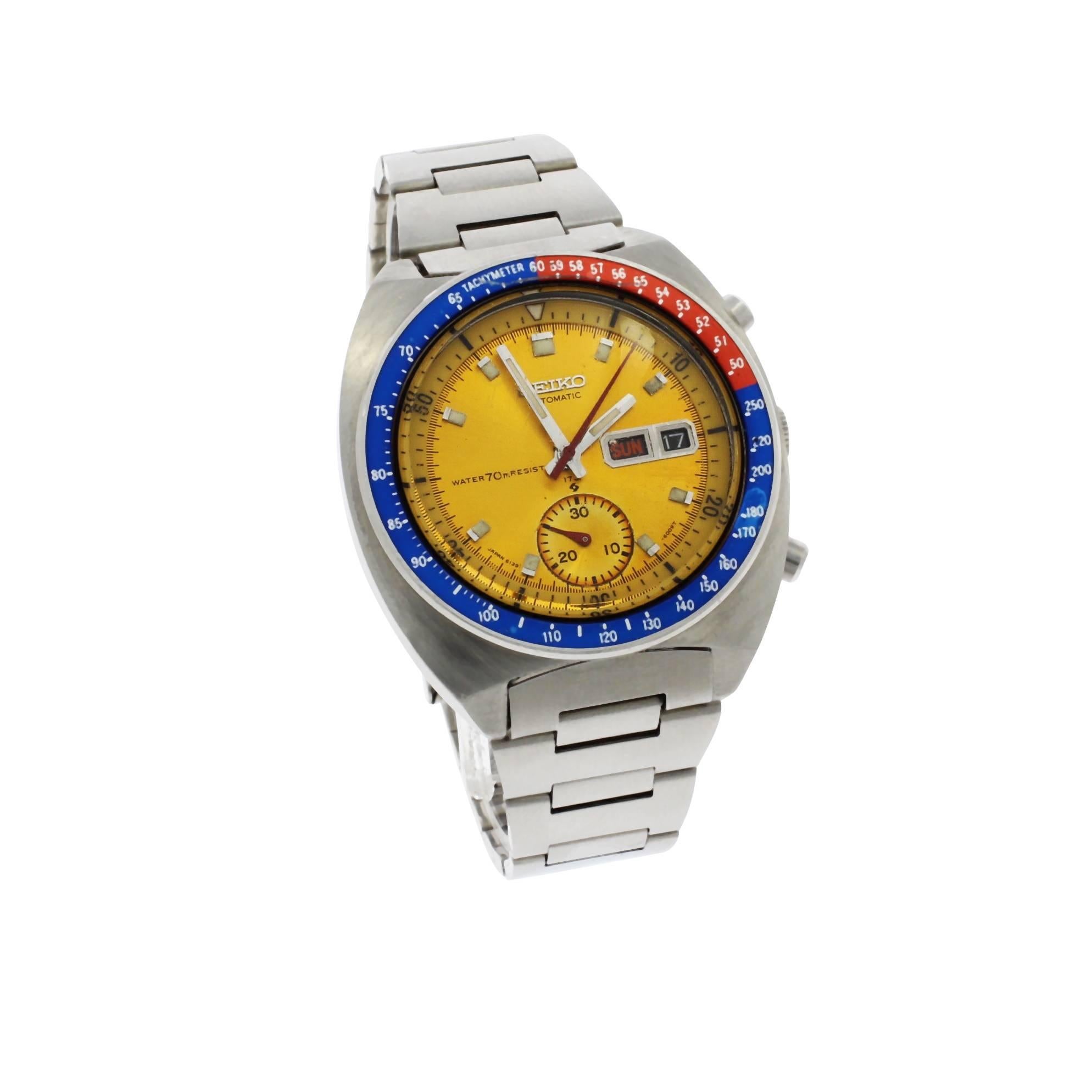 Seiko Stainless Steel Chronograph Tachymeter Bezel Wristwatch 5