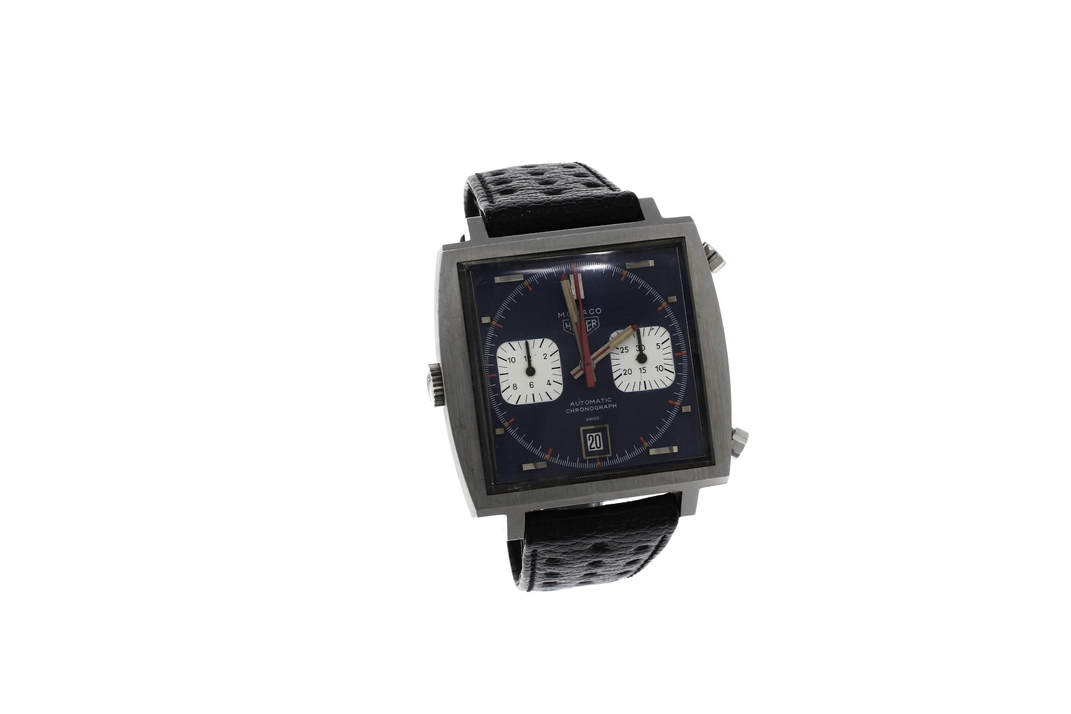 Heuer Stainless Steel Monaco Steve McQueen Chronograph Wristwatch, circa 1971 For Sale 5