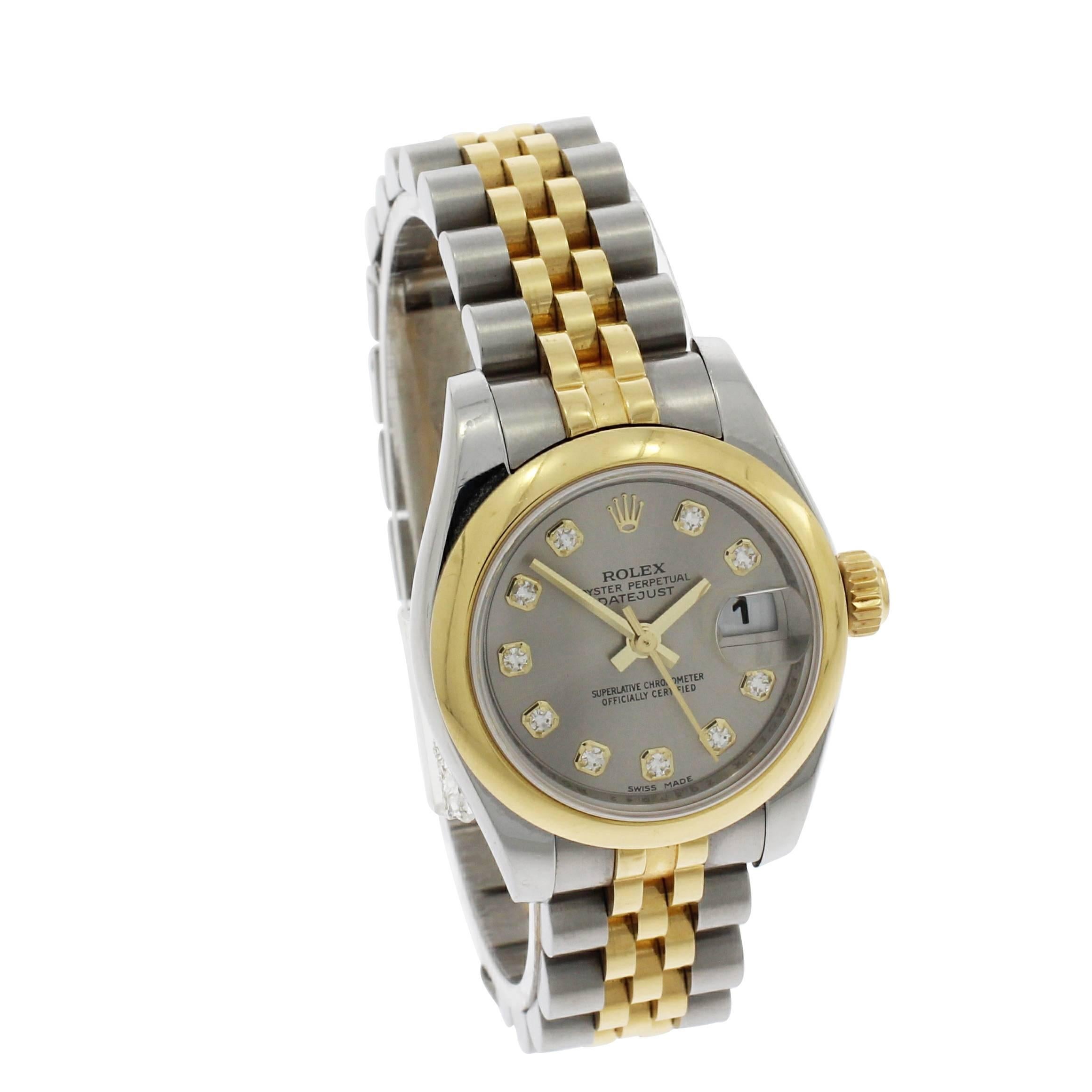 Rolex Yellow Gold Stainless Steel Datejust Diamond Dial Wristwatch Ref 179163 5